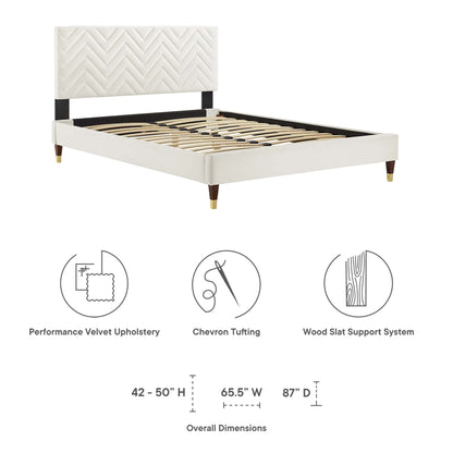 Leah Chevron Tufted Performance Velvet Platform Bed With Wood and Gold Legs by Modway