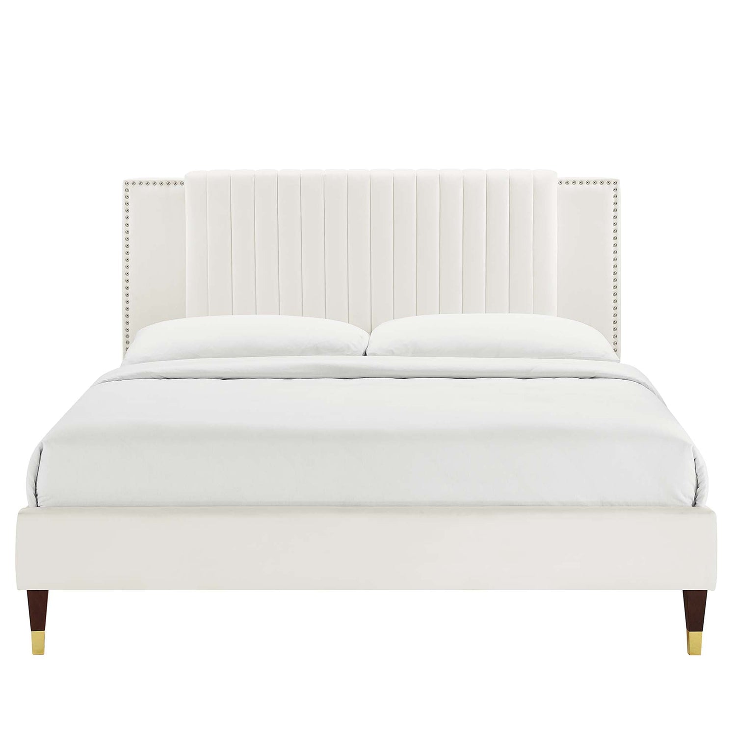 Zahra Channel Tufted Performance Velvet Platform Bed With Wood and Gold Legs by Modway