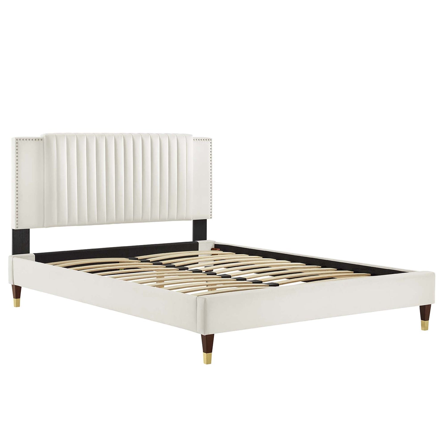 Zahra Channel Tufted Performance Velvet Platform Bed With Wood and Gold Legs by Modway