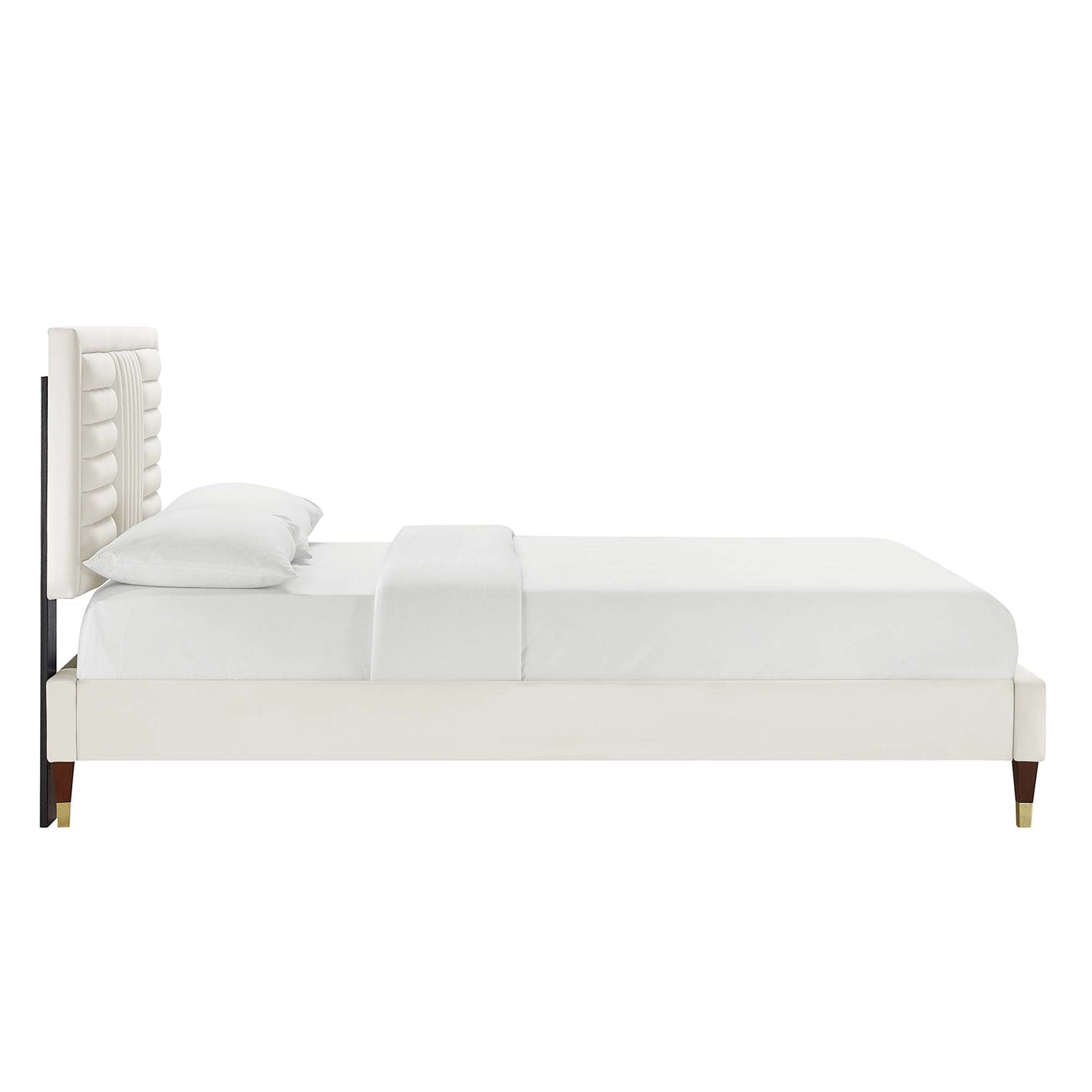 Sofia Channel Tufted Performance Velvet Platform Bed With Wood and Gold Legs by Modway