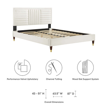 Sofia Channel Tufted Performance Velvet Platform Bed With Wood and Gold Legs by Modway