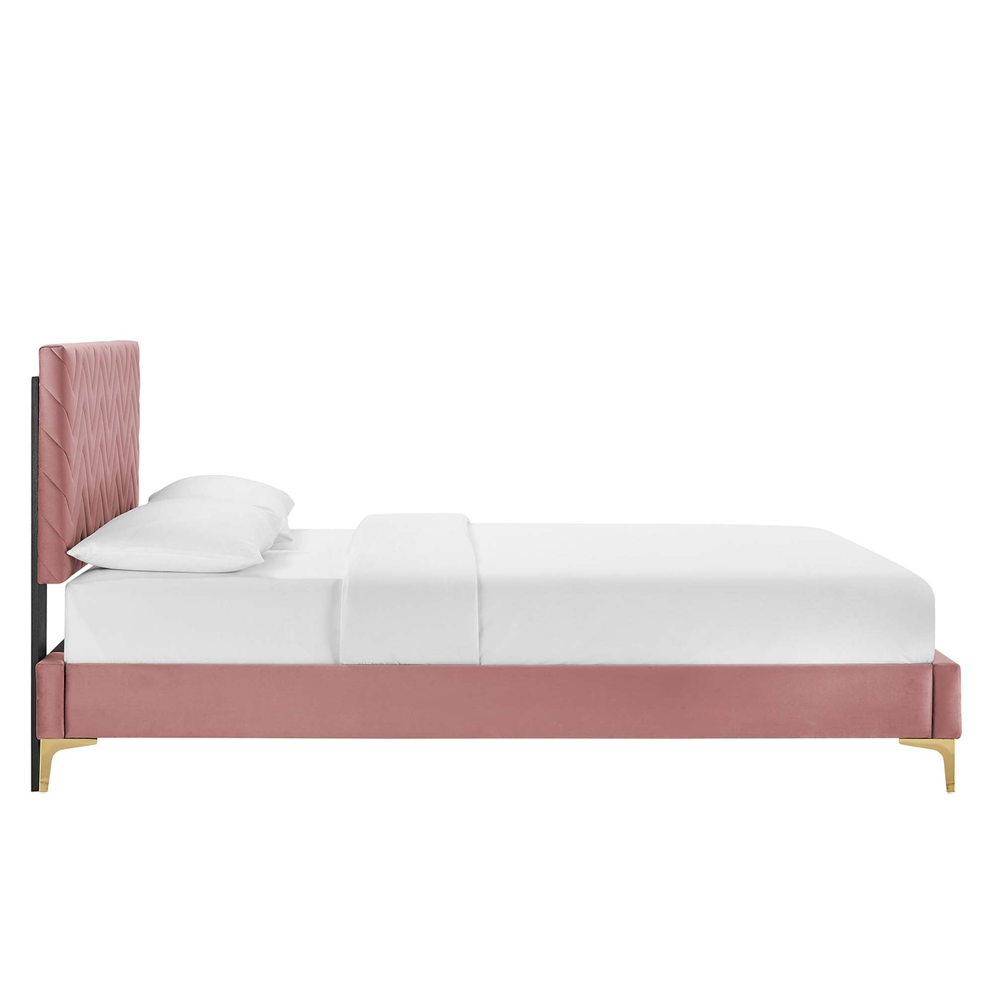 Leah Chevron Tufted Performance Velvet Platform Bed With Gold Metal Legs by Modway