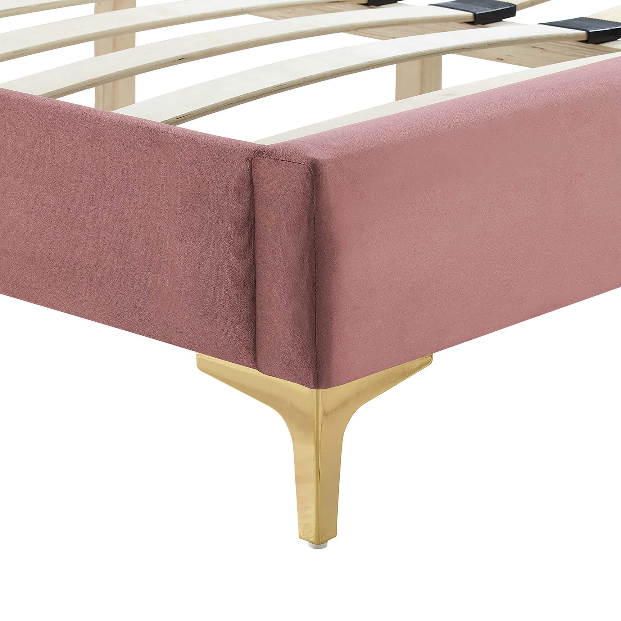 Leah Chevron Tufted Performance Velvet Platform Bed With Gold Metal Legs by Modway