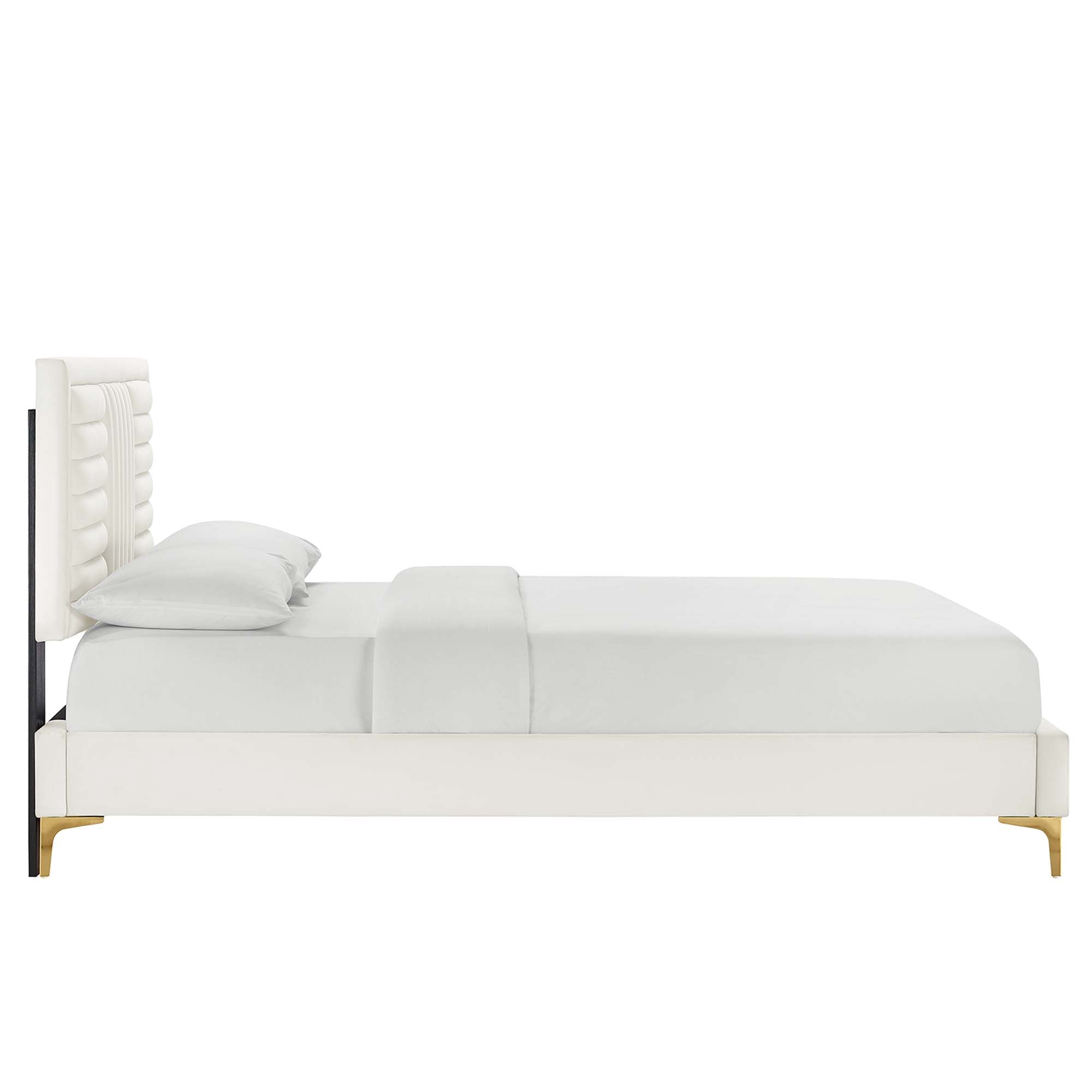 Sofia Channel Tufted Performance Velvet Platform Bed With Gold Metal Legs by Modway