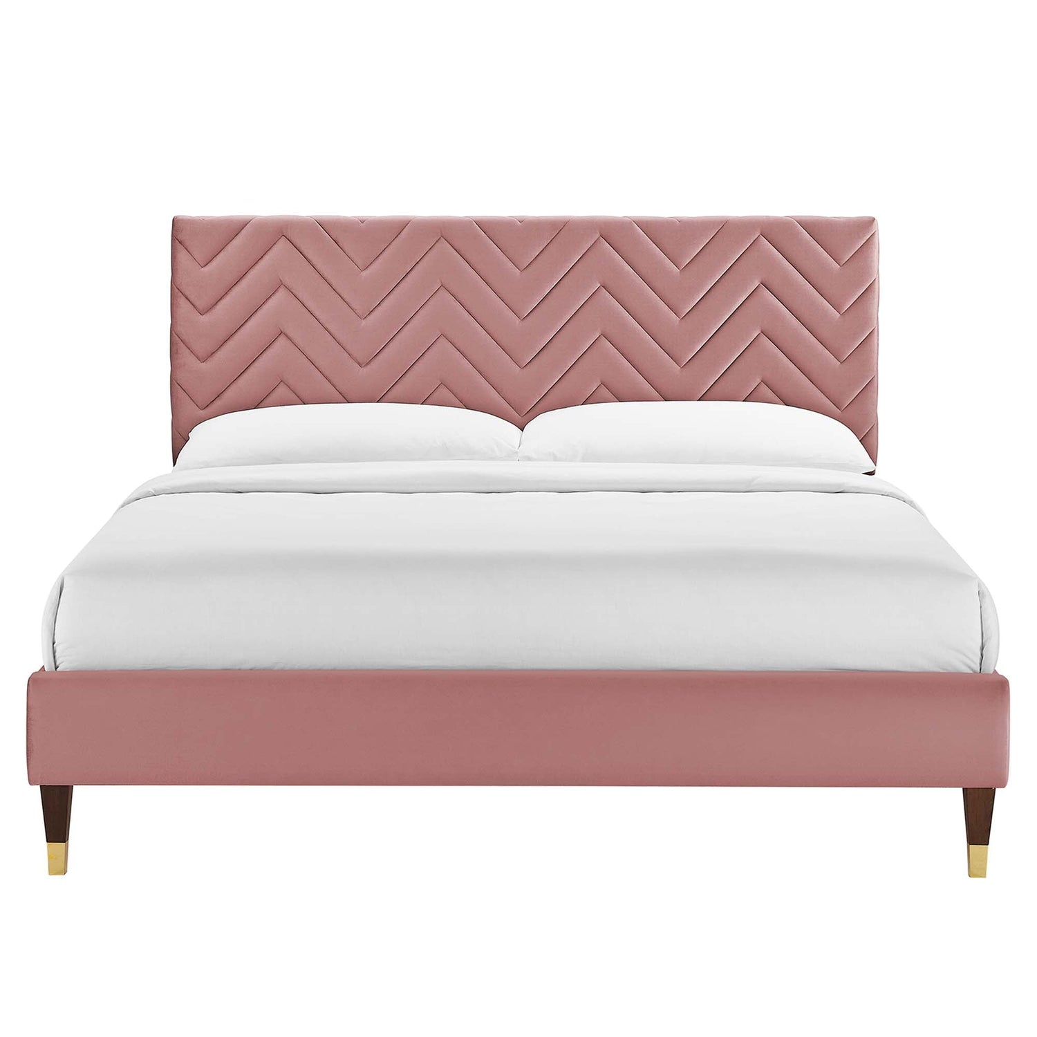 Leah Chevron Tufted Performance Velvet Platform Bed With Wood and Gold Legs by Modway