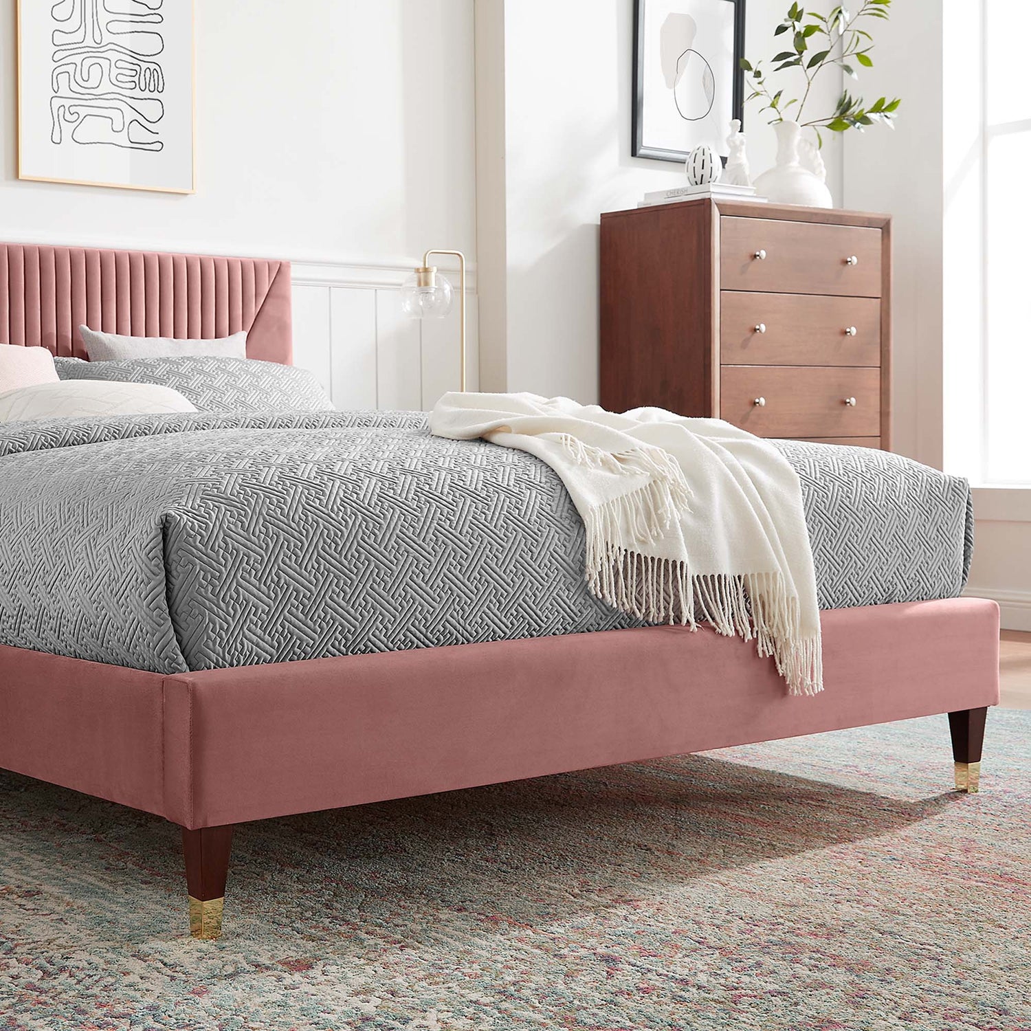 Yasmine Channel Tufted Performance Velvet Platform Bed by Modway