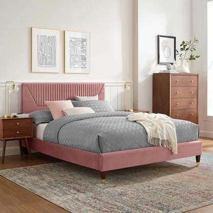 Yasmine Channel Tufted Performance Velvet Platform Bed by Modway