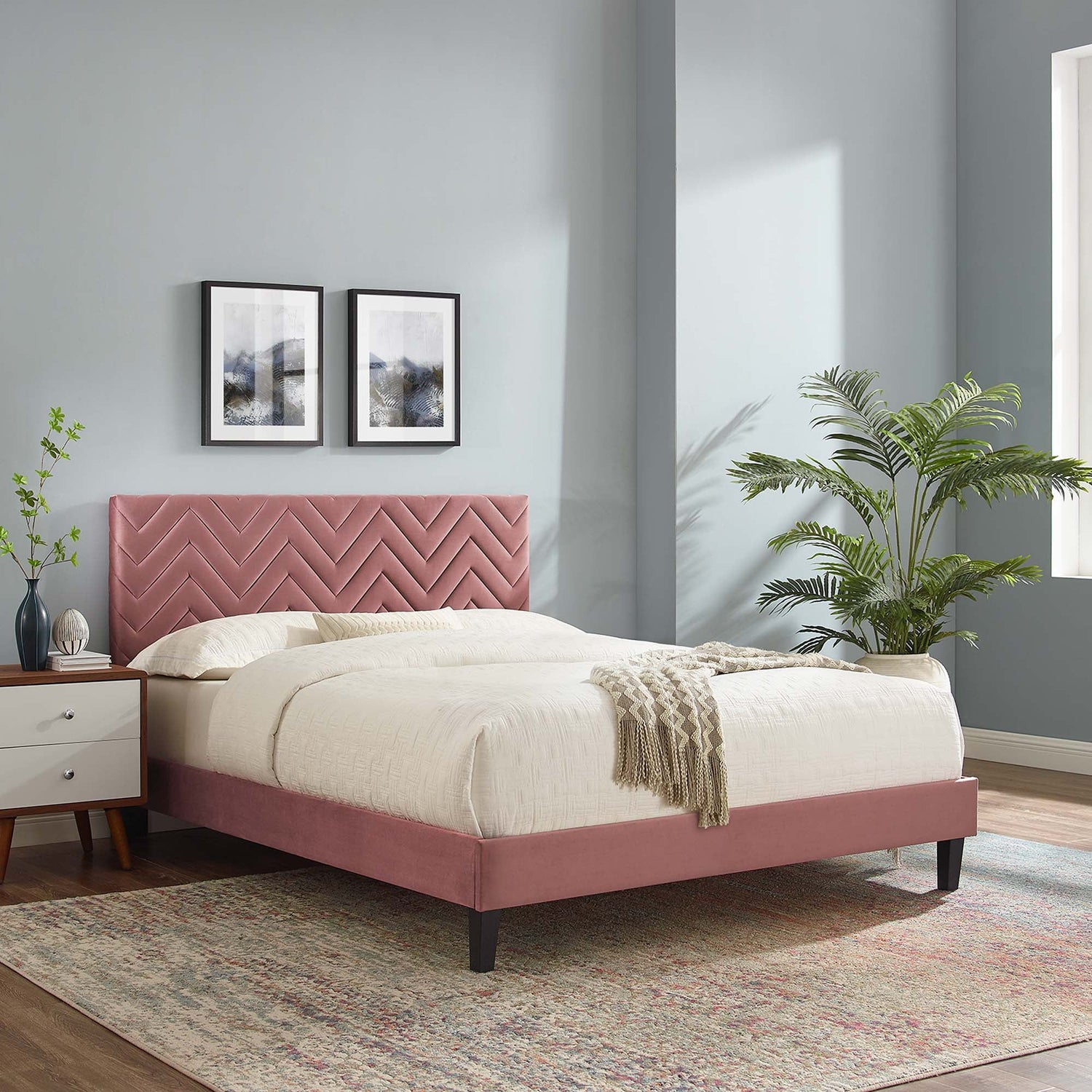 Leah Chevron Tufted Performance Velvet Platform Bed by Modway