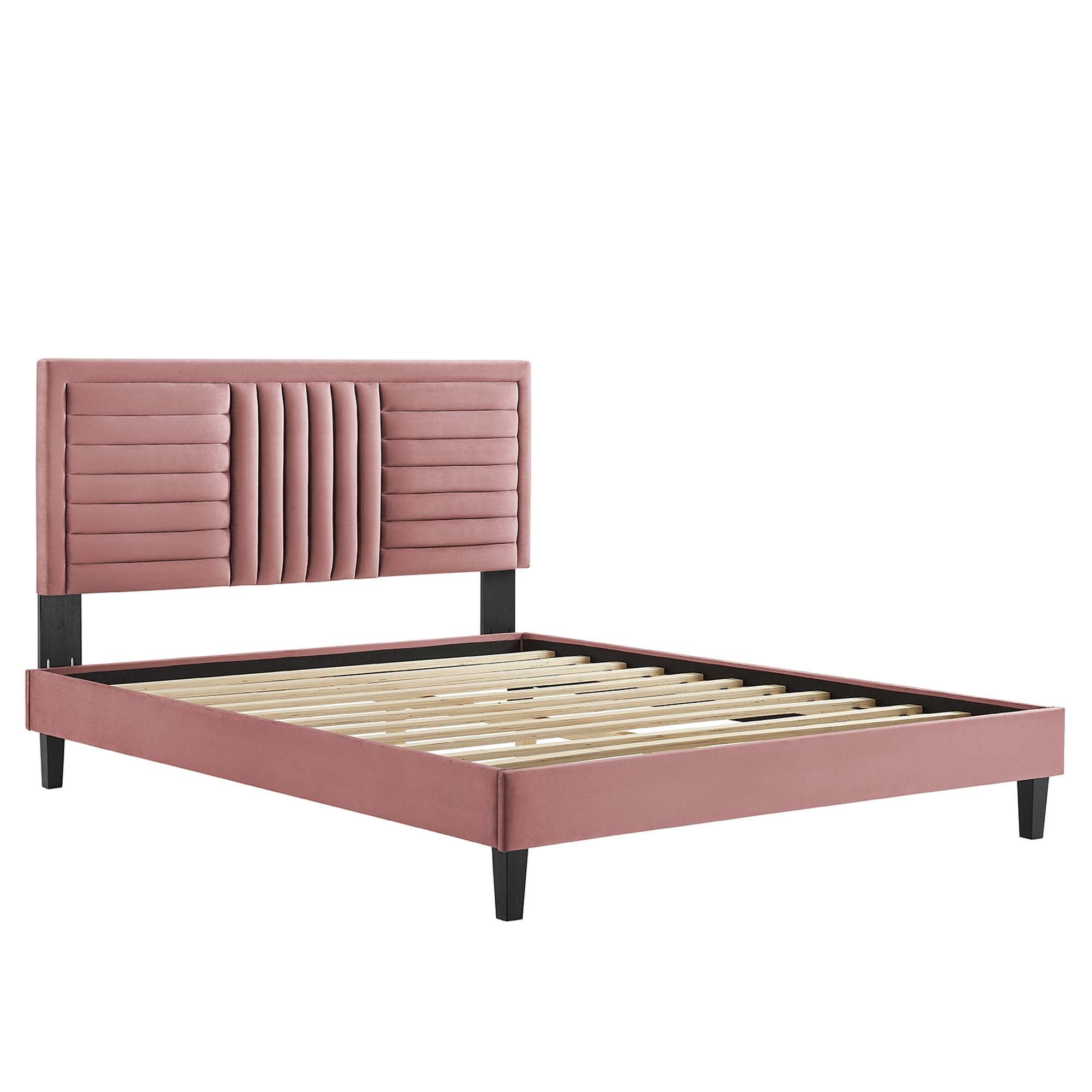 Sofia Channel Tufted Performance Velvet Platform Bed With Black Wood Legs by Modway