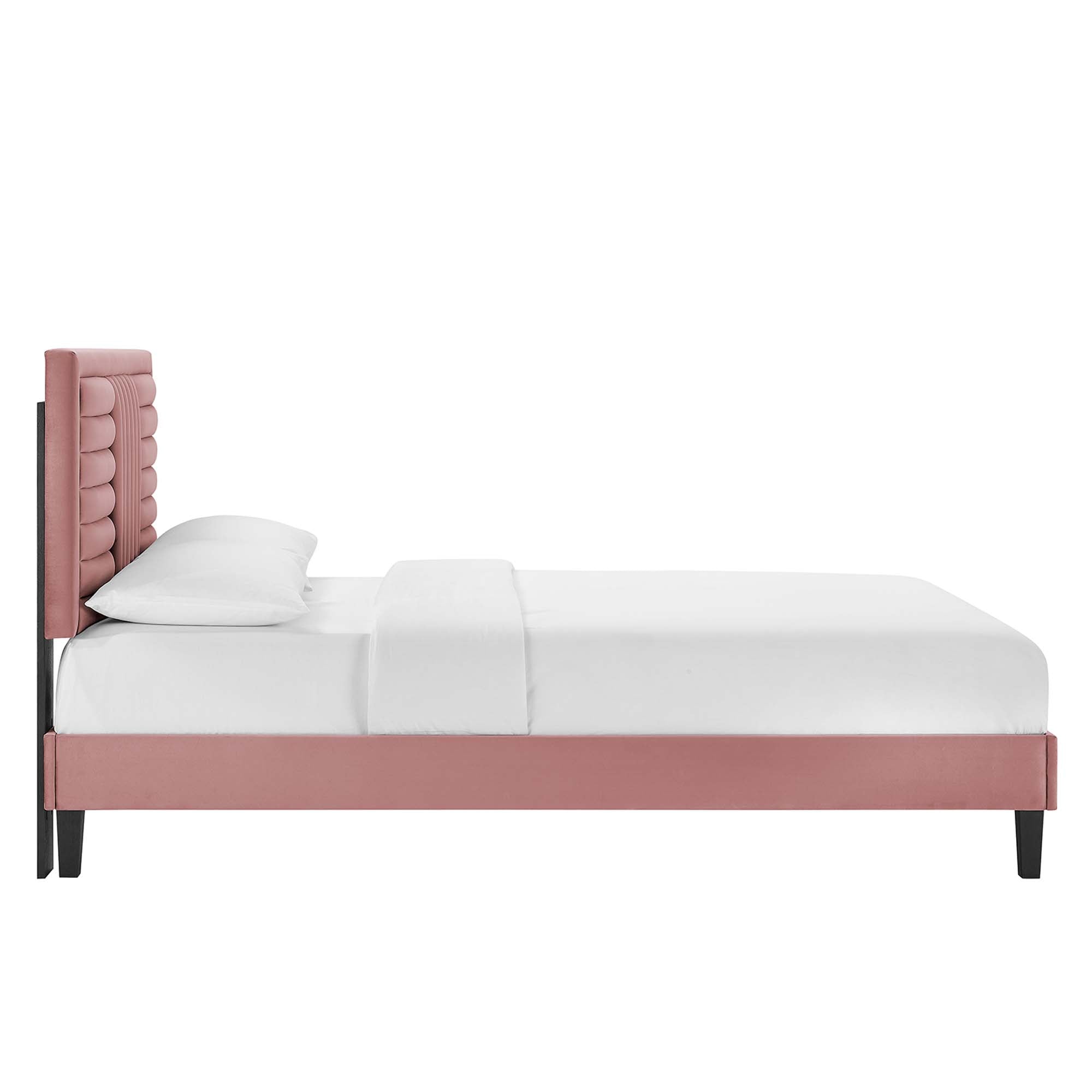 Sofia Channel Tufted Performance Velvet Platform Bed With Black Wood Legs by Modway