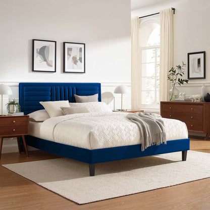 Sofia Channel Tufted Performance Velvet Platform Bed With Black Wood Legs by Modway