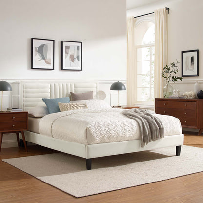 Sofia Channel Tufted Performance Velvet Platform Bed With Black Wood Legs by Modway