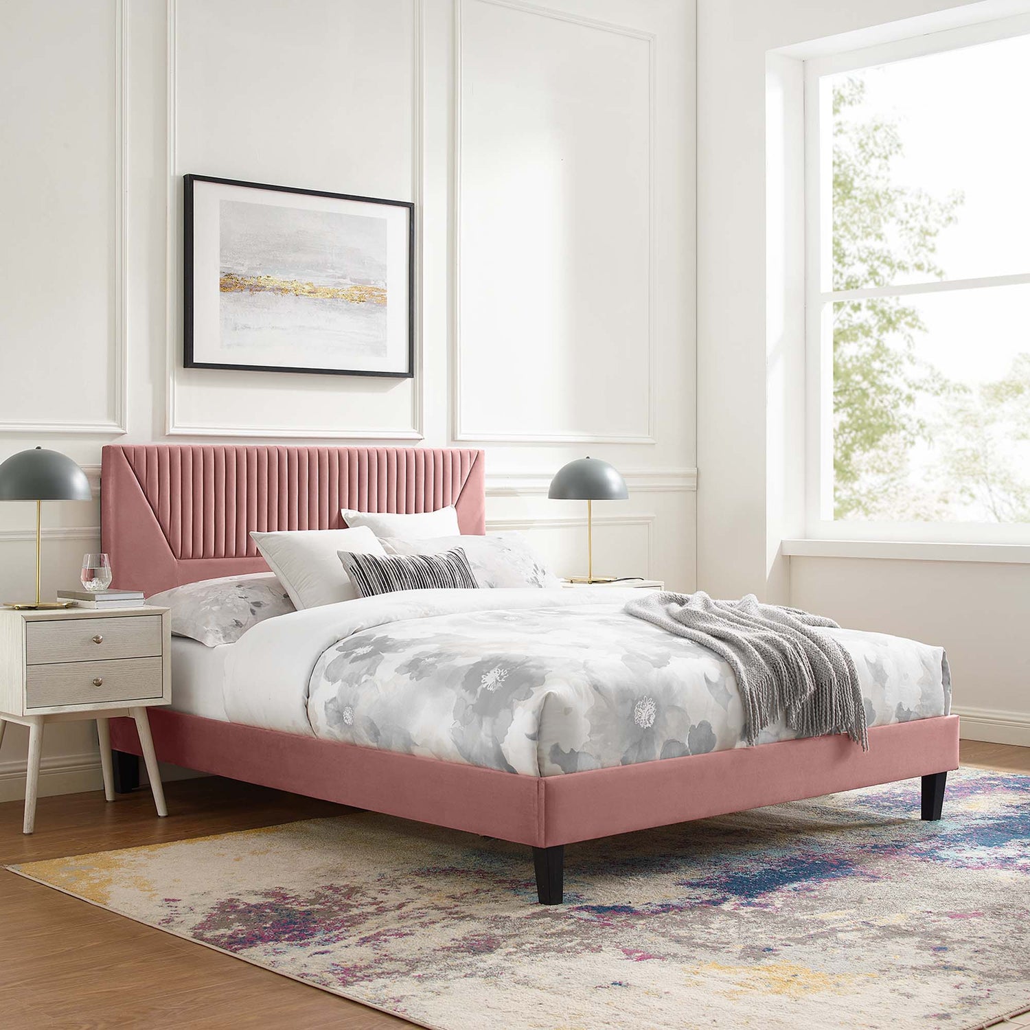 Yasmine Channel Tufted Performance Velvet Platform Bed by Modway