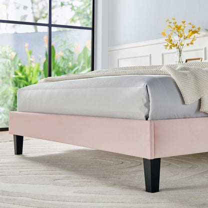 Daisy Performance Velvet Platform Bed With Black Wood Legs by Modway