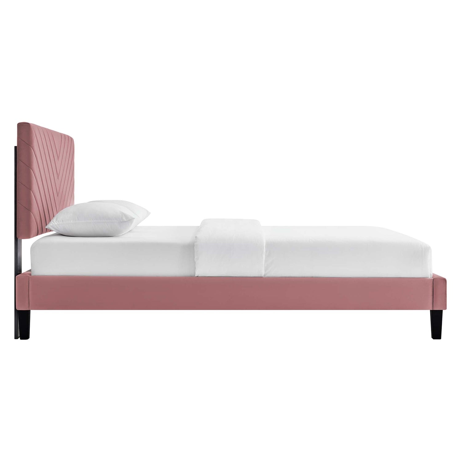 Roxanne Performance Velvet Platform Bed With Black Wood Legs by Modway
