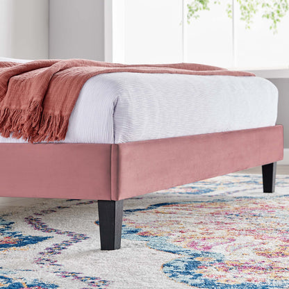 Daisy Performance Velvet Platform Bed With Black Wood Legs by Modway