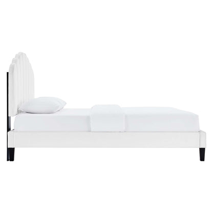 Daisy Performance Velvet Platform Bed With Black Wood Legs by Modway