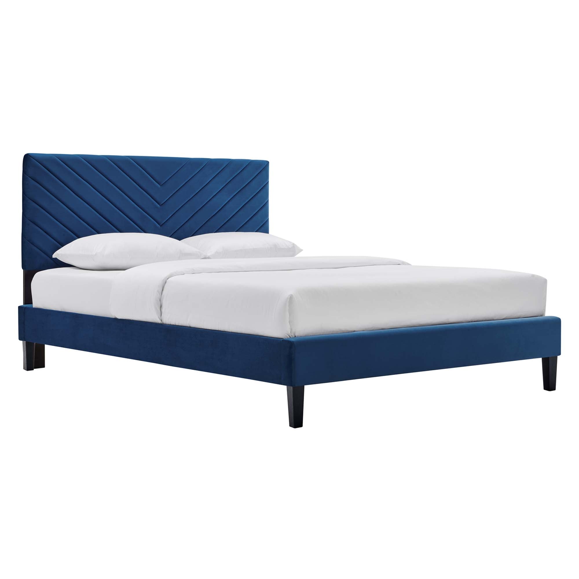 Roxanne Performance Velvet Platform Bed With Black Wood Legs by Modway