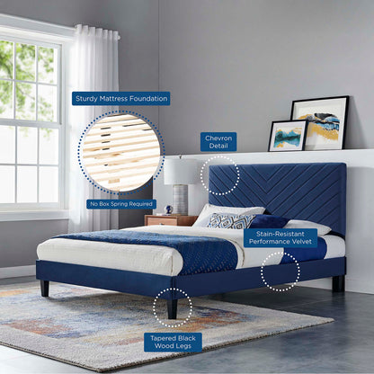 Roxanne Performance Velvet Platform Bed With Black Wood Legs by Modway