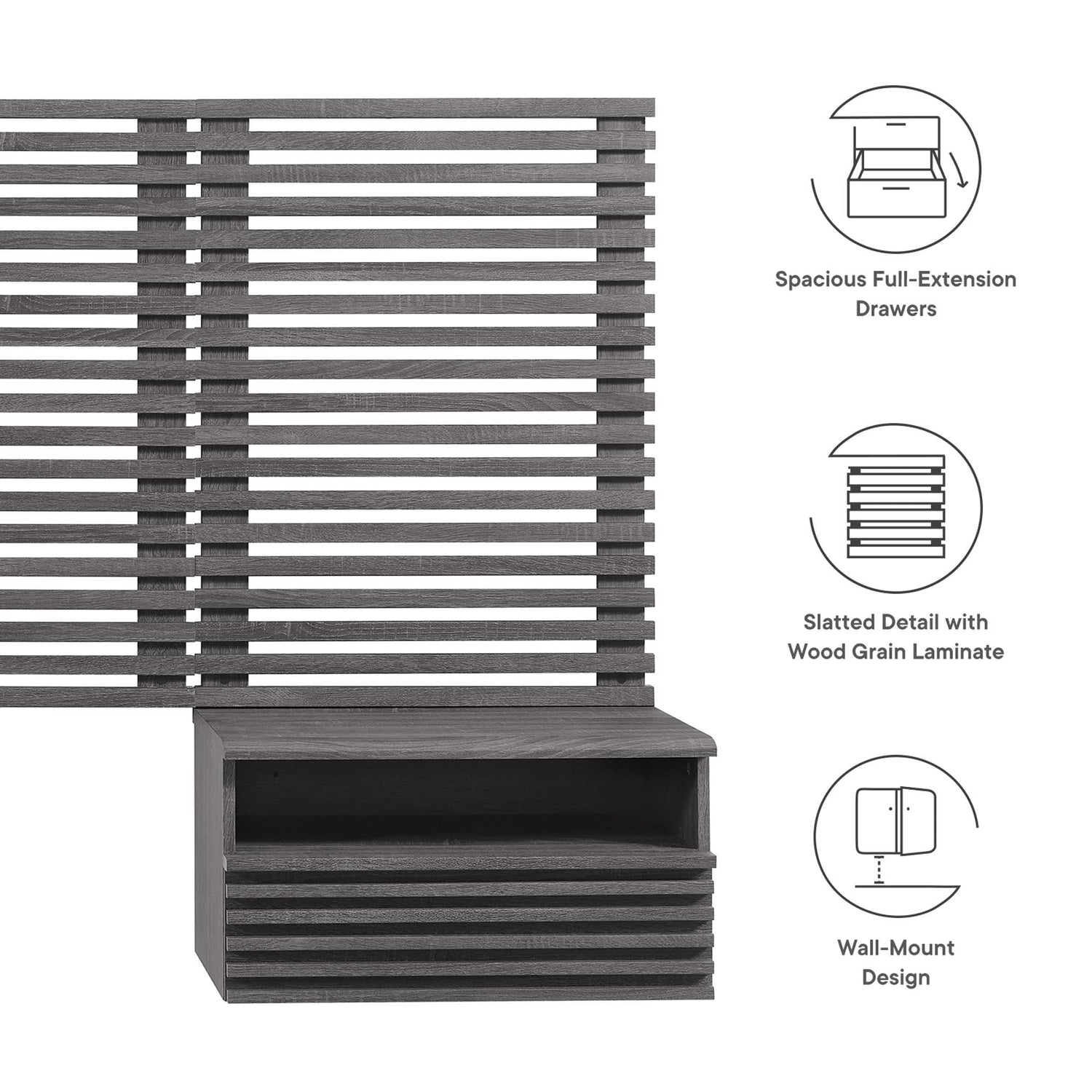Render Wall Mount Headboard and Modern Nightstands by Modway