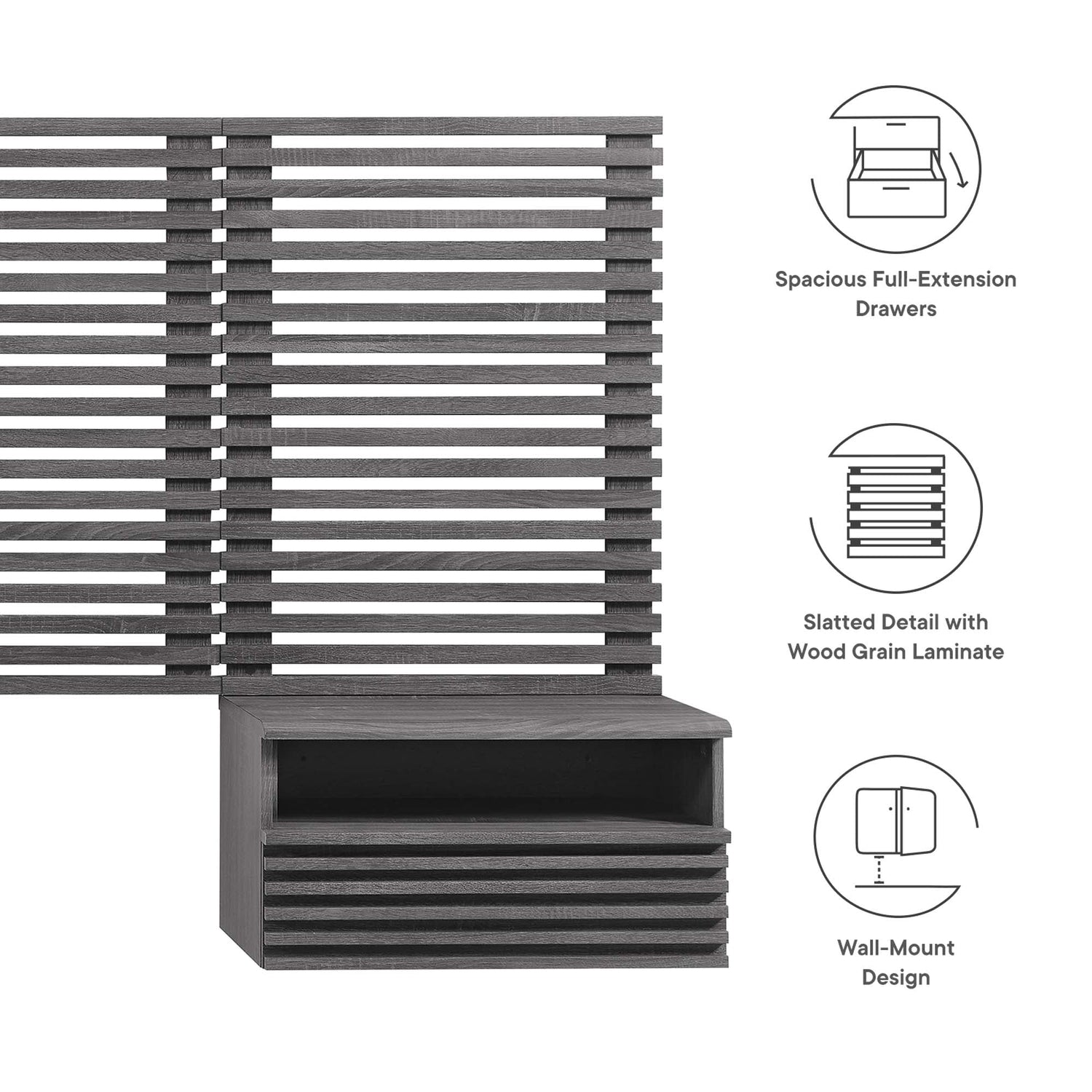Render Wall Mount Headboard and Modern Nightstands by Modway