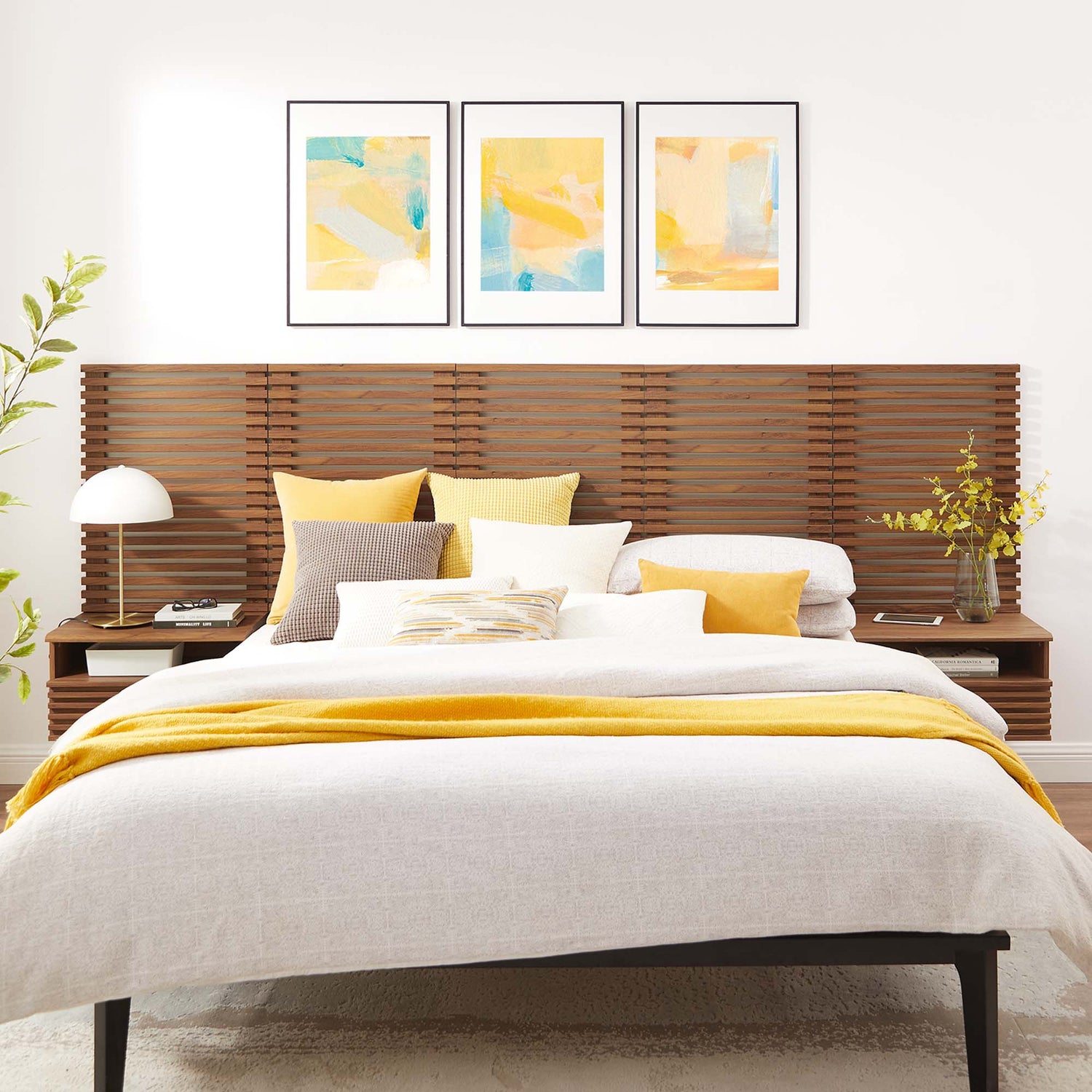 Render Wall Mount Headboard and Modern Nightstands by Modway