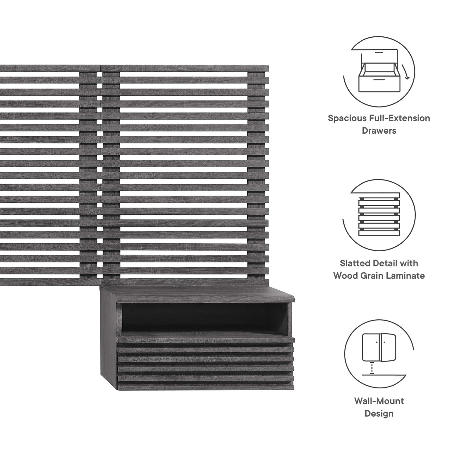Render Wall Mount Headboard and Modern Nightstands by Modway