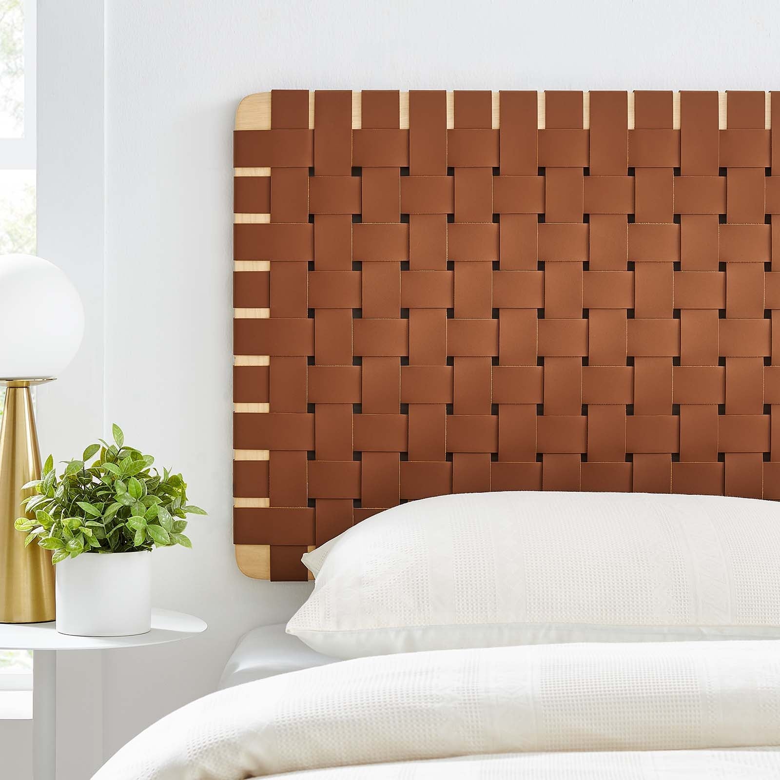 Sparta Woven Wall-Mount Vegan Leather Headboard By HouseBean