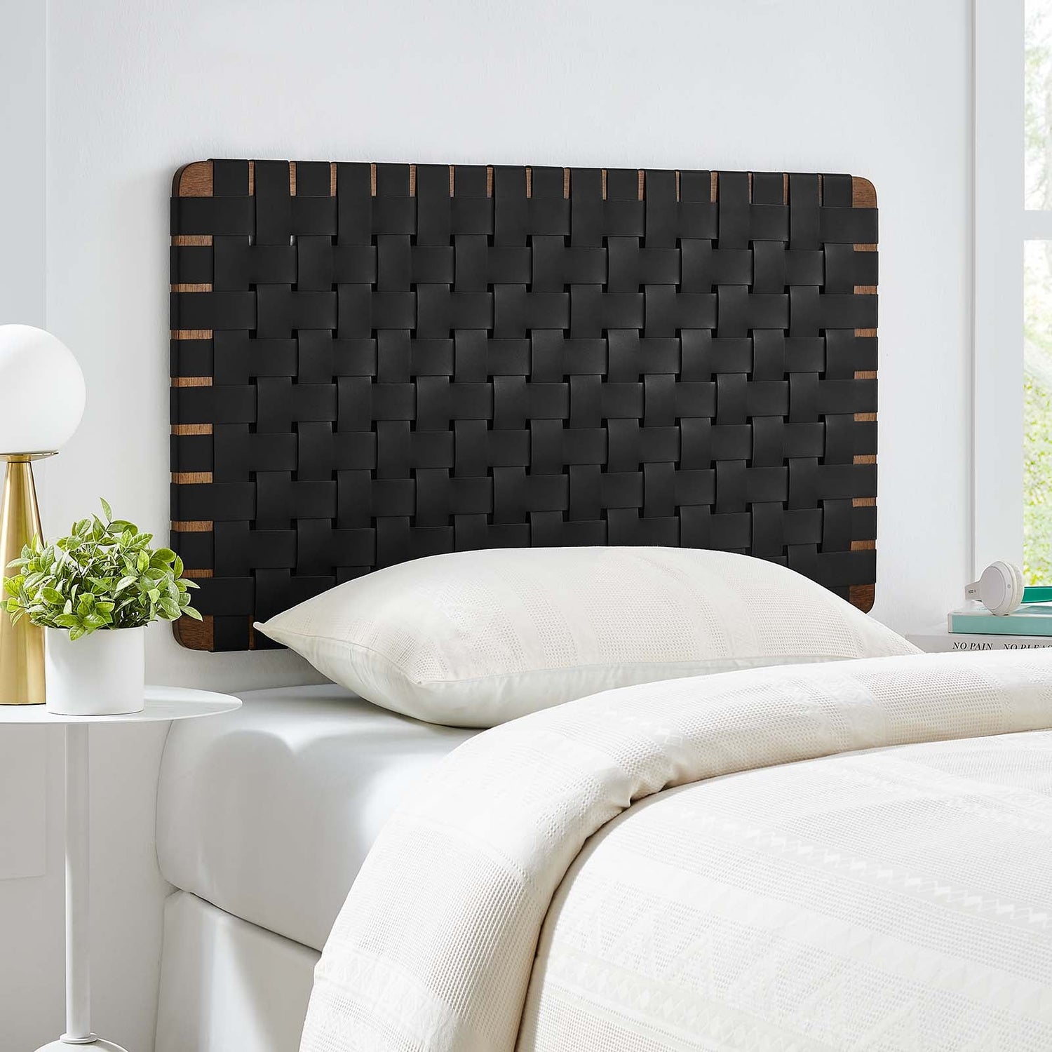 Sparta Woven Wall-Mount Vegan Leather Headboard By HouseBean