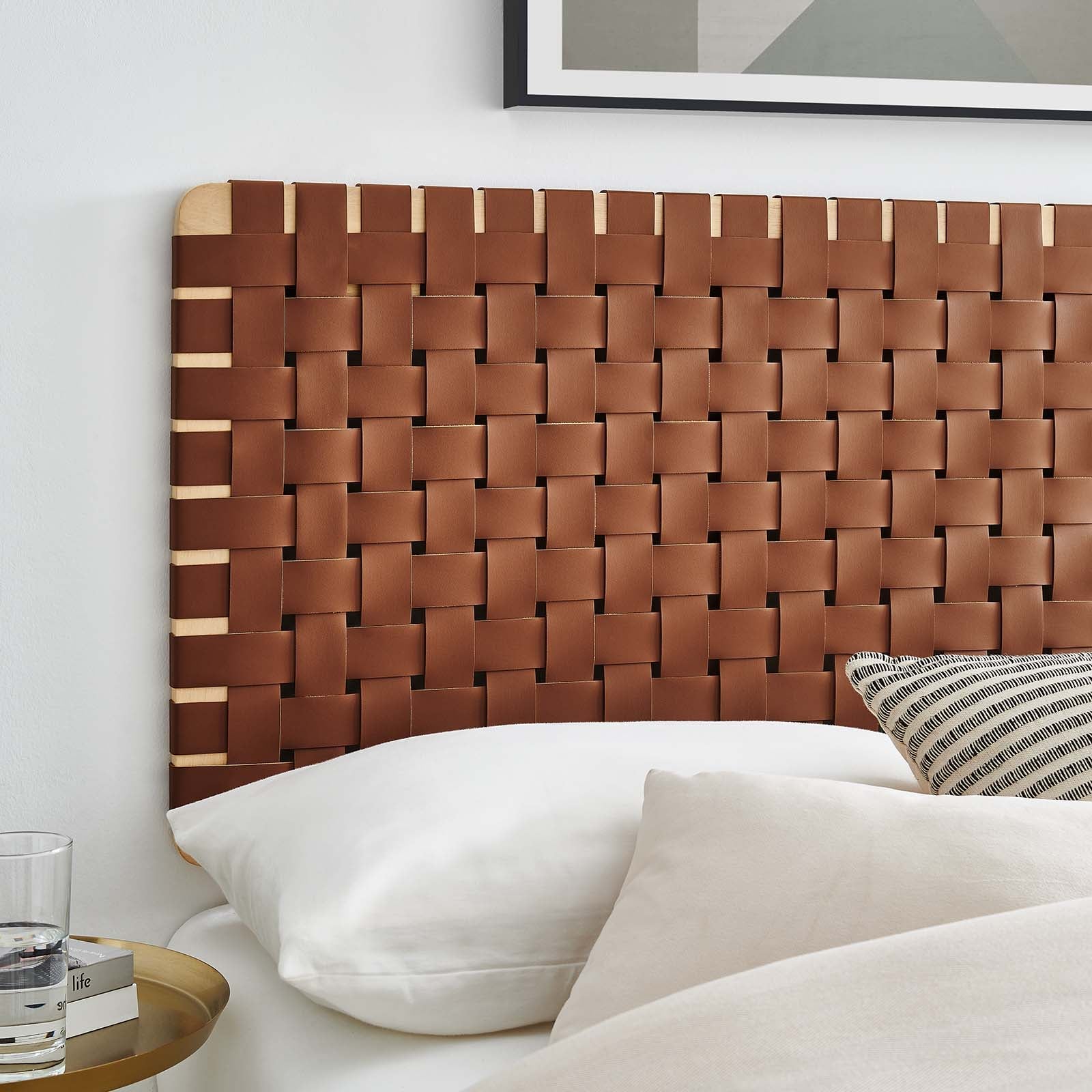 Sparta Woven Wall-Mount Vegan Leather Headboard By HouseBean