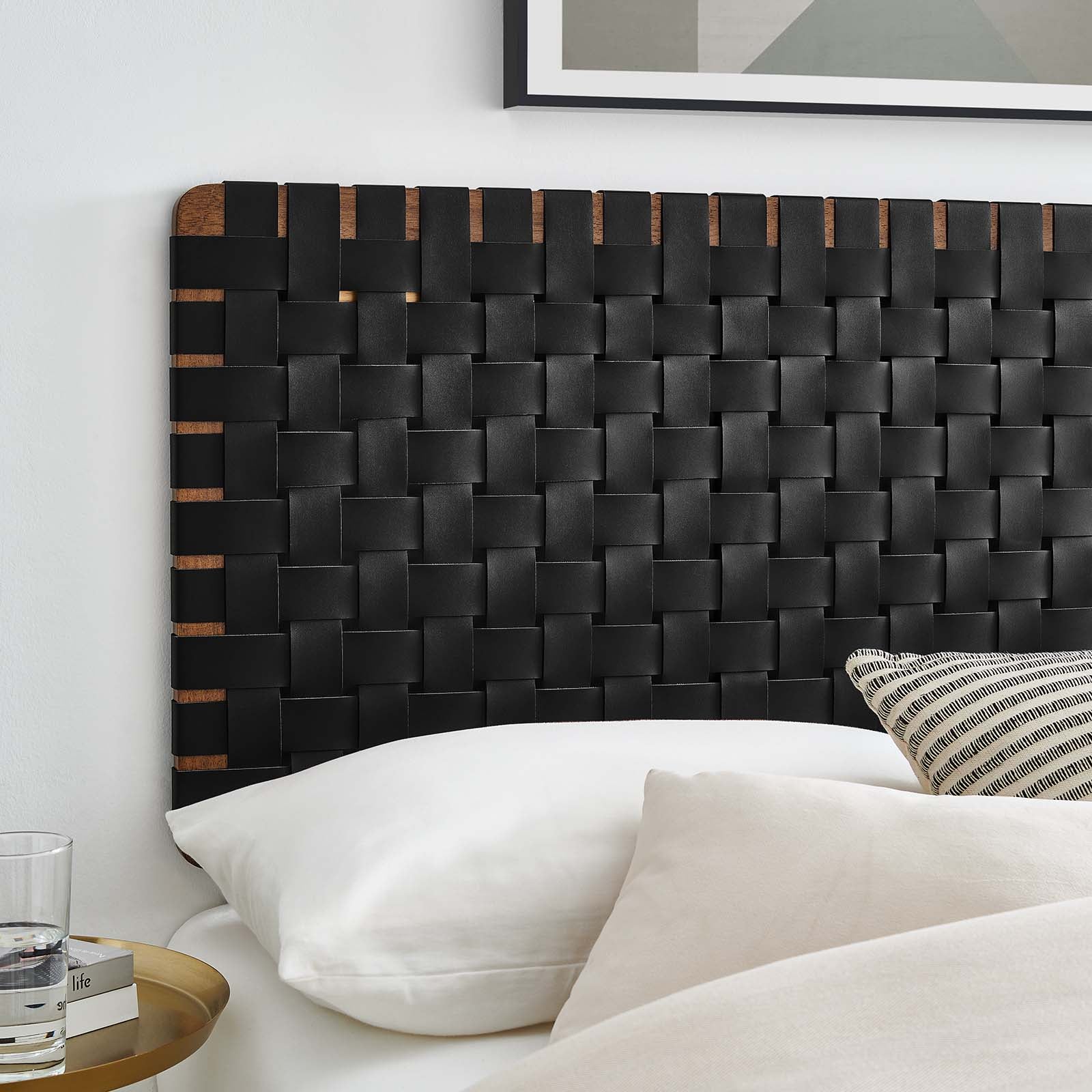 Sparta Woven Wall-Mount Vegan Leather Headboard By HouseBean