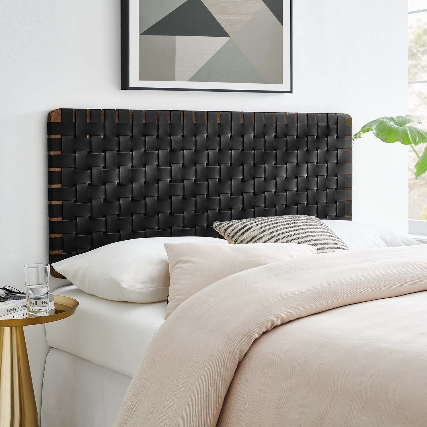 Sparta Woven Wall-Mount Vegan Leather Headboard By HouseBean