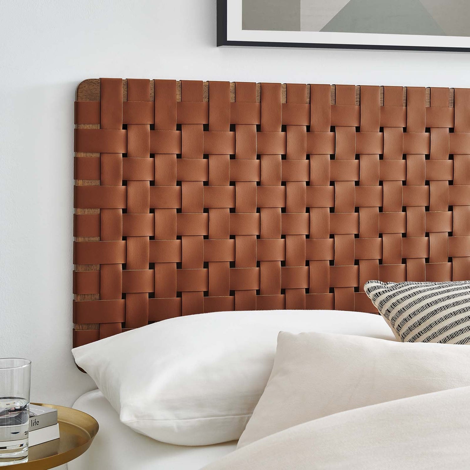 Sparta Woven Wall-Mount Vegan Leather Headboard By HouseBean