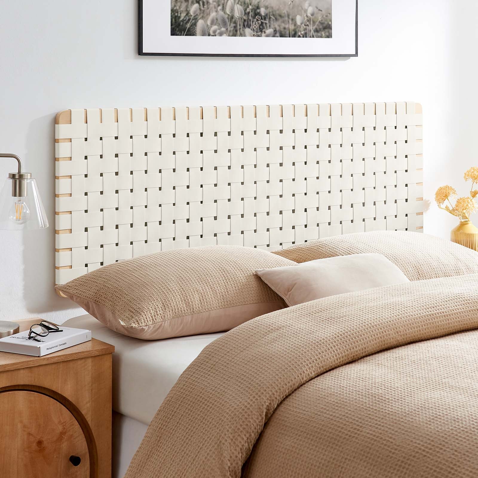 Sparta Woven Wall-Mount Vegan Leather Headboard By HouseBean