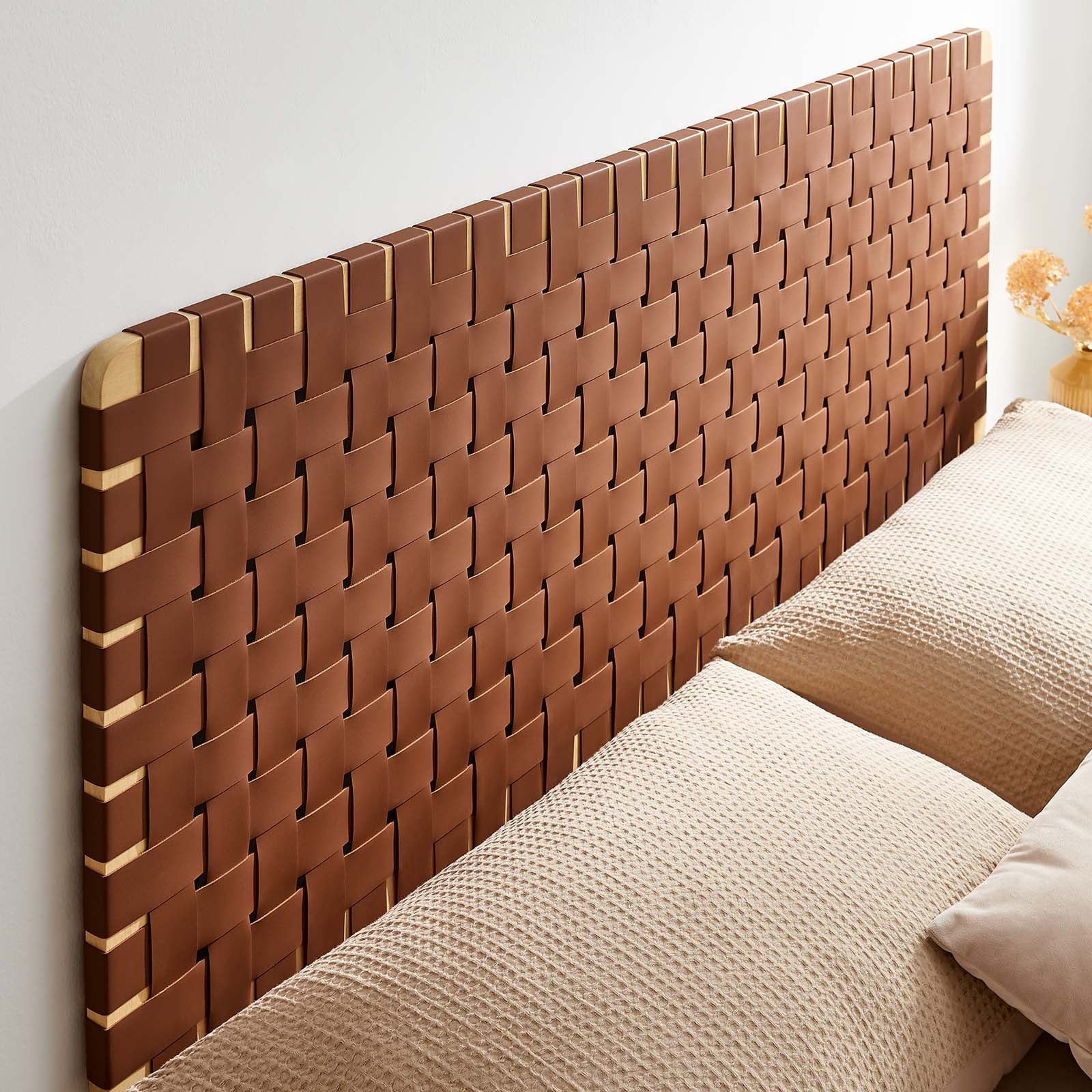 Sparta Woven Wall-Mount Vegan Leather Headboard By HouseBean