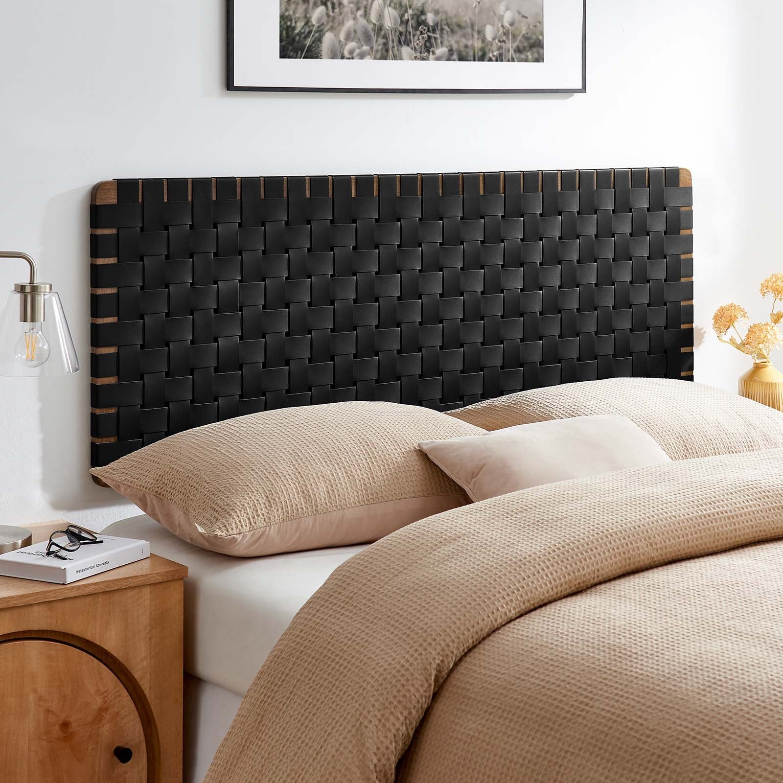 Sparta Woven Wall-Mount Vegan Leather Headboard By HouseBean