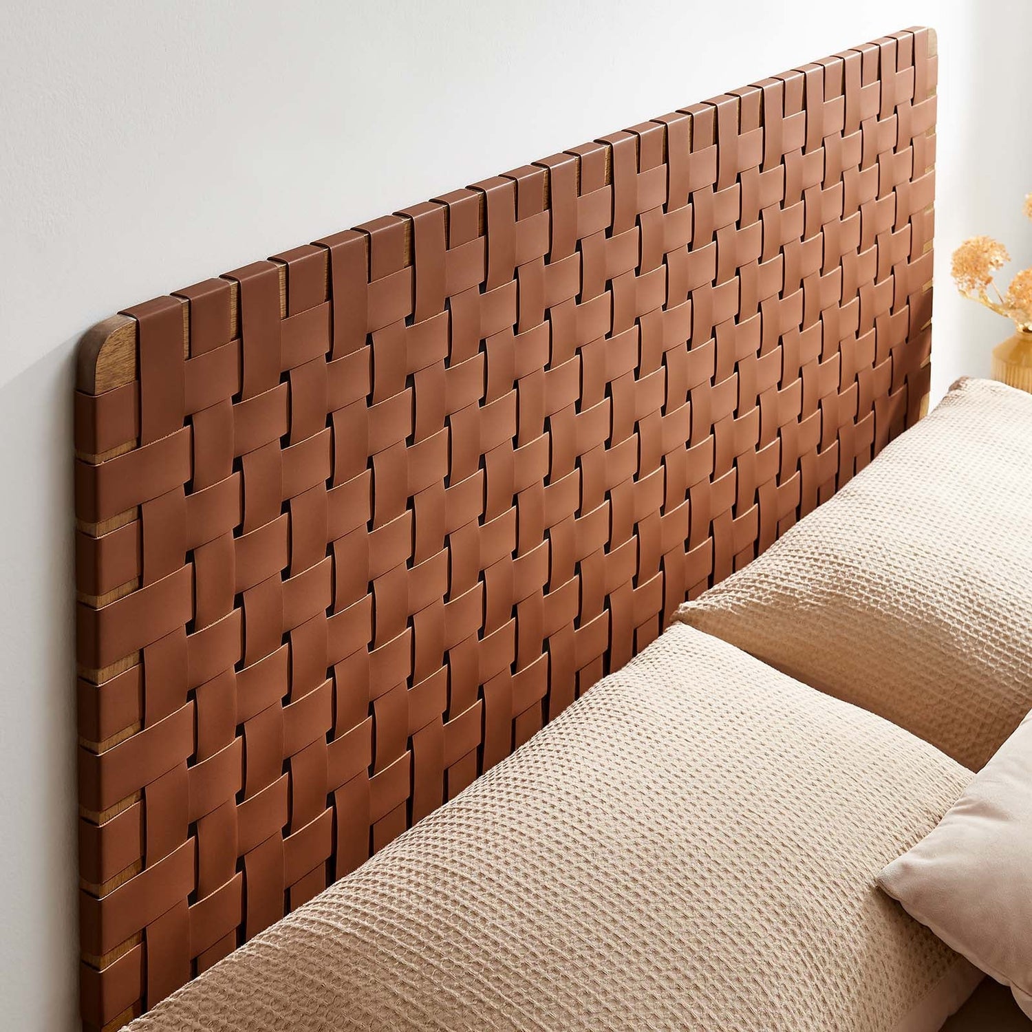 Sparta Woven Wall-Mount Vegan Leather Headboard By HouseBean