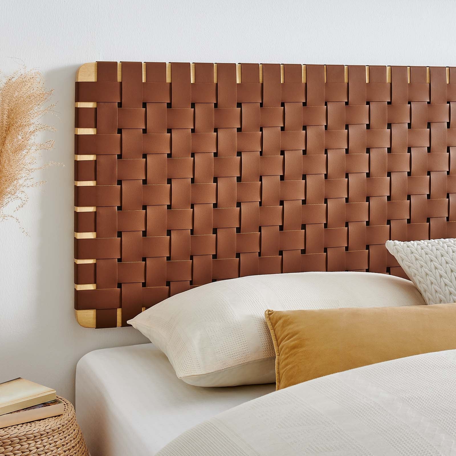 Sparta Woven Wall-Mount Vegan Leather Headboard By HouseBean