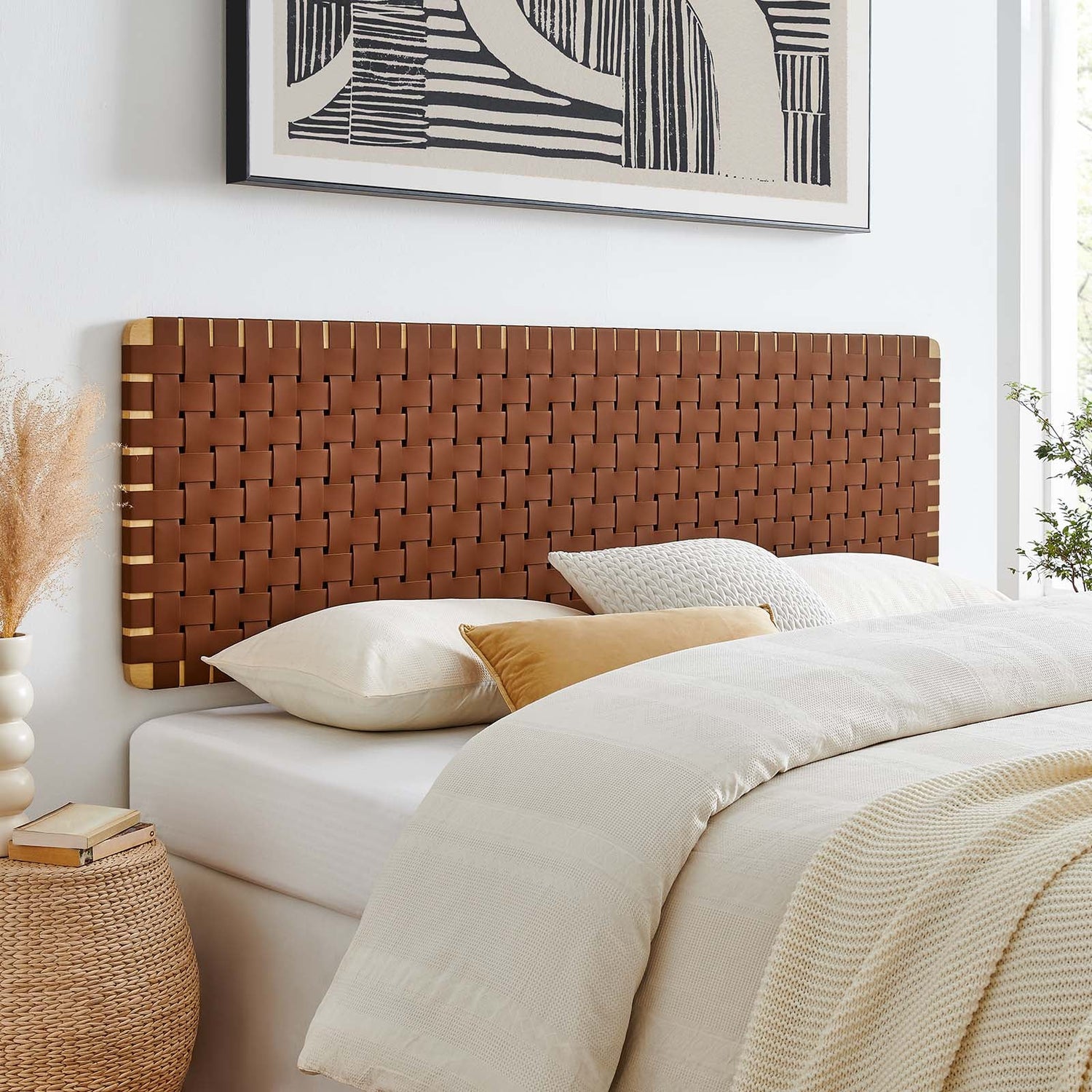 Sparta Woven Wall-Mount Vegan Leather Headboard By HouseBean