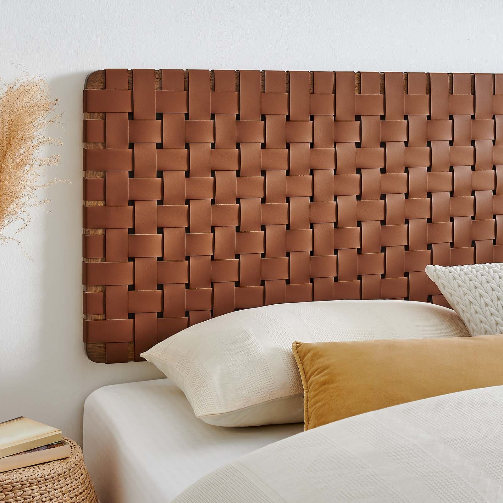 Sparta Woven Wall-Mount Vegan Leather Headboard By HouseBean