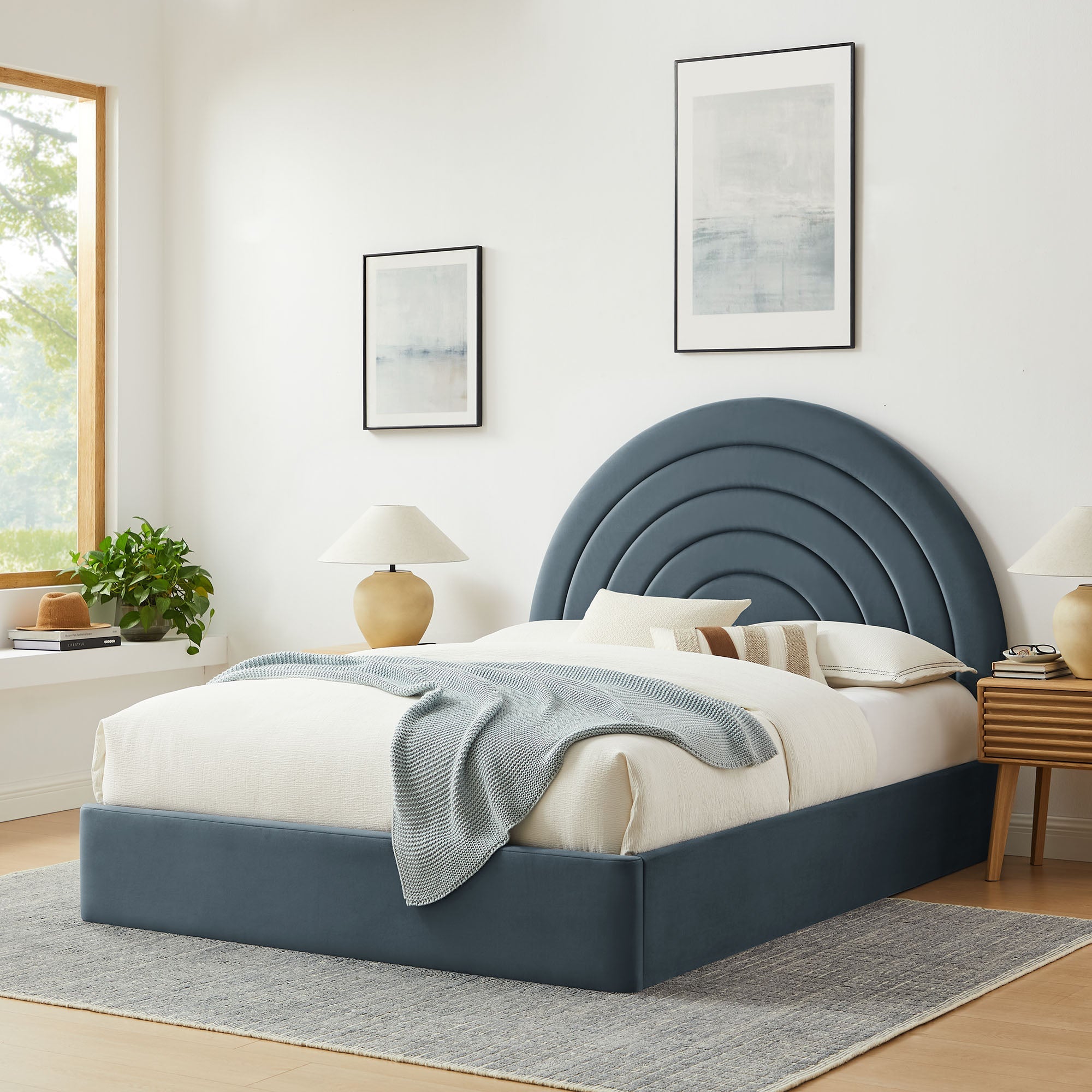 Solana Arched Performance Velvet Platform Bed By HouseBean