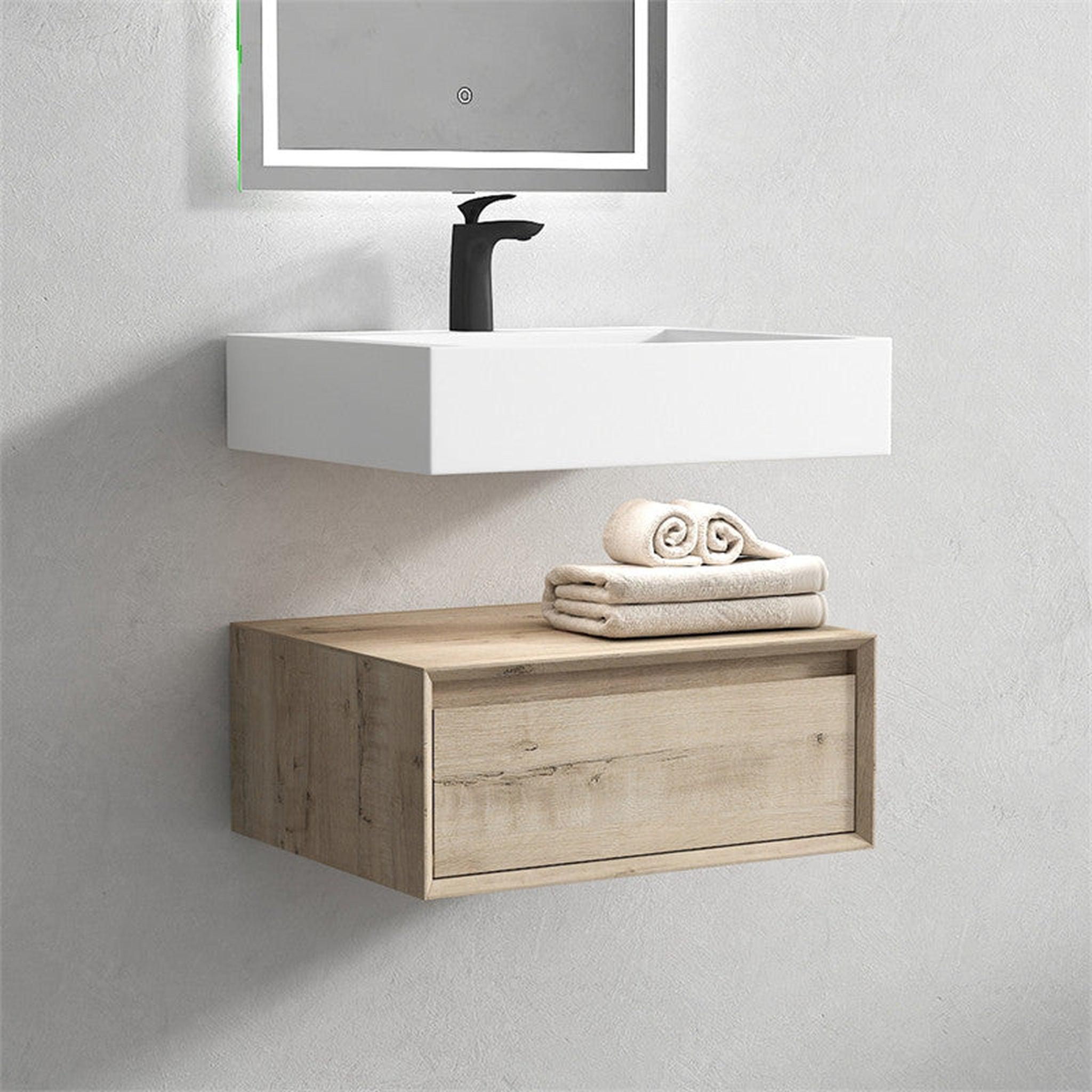 Aria 24&quot; Light Oak Floating Vanity With Single Reinforced White Acrylic Sink