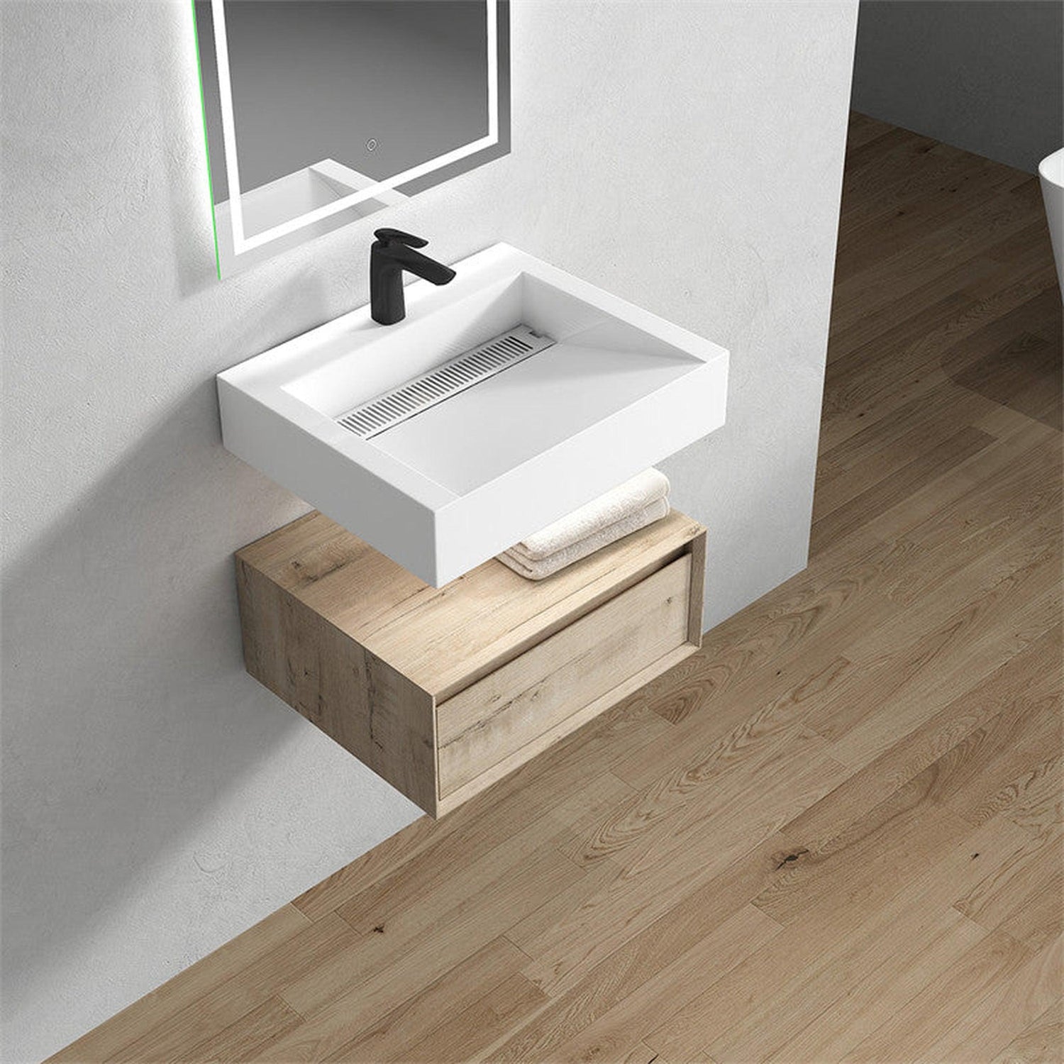 Aria 24&quot; Light Oak Floating Vanity With Single Reinforced White Acrylic Sink