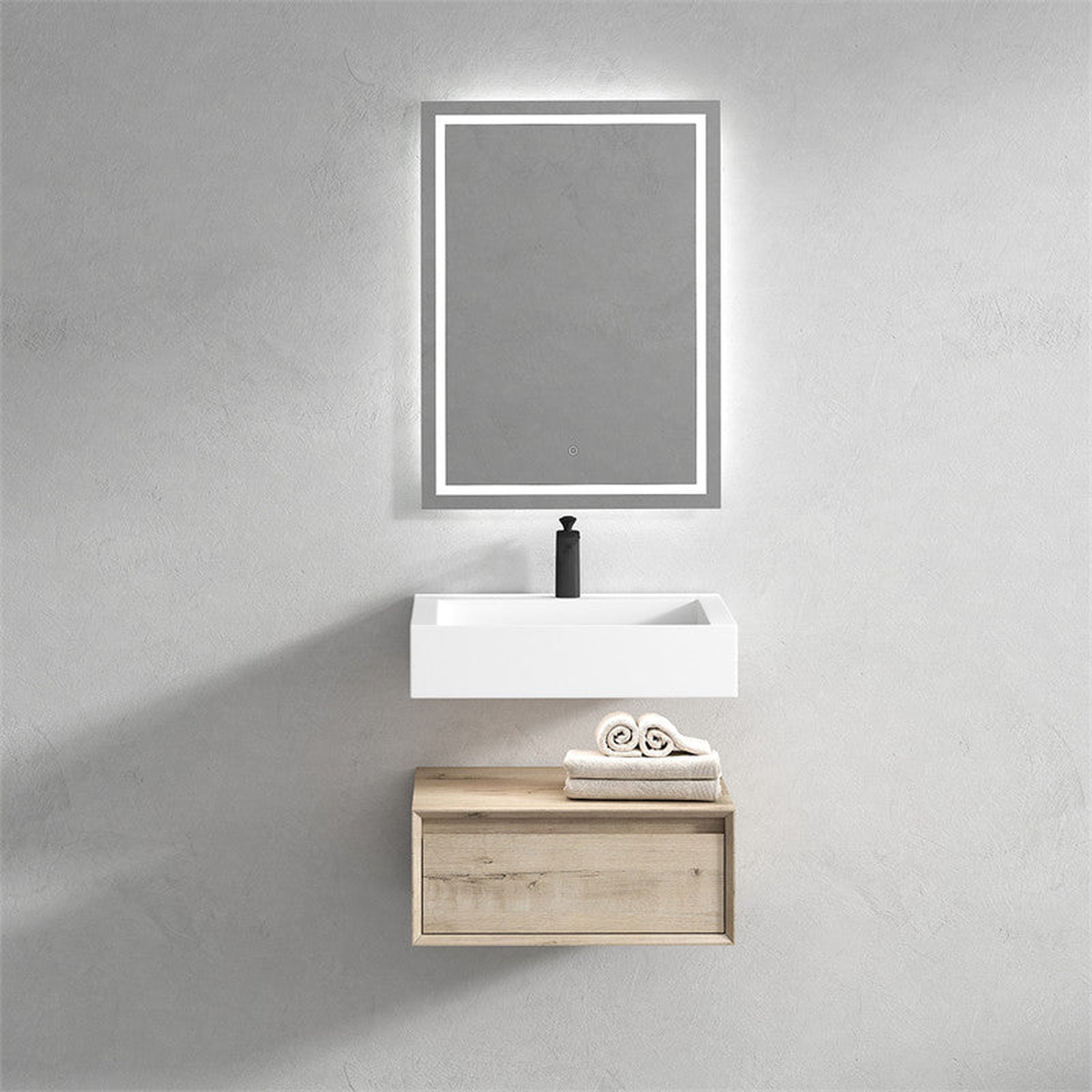 Aria 24&quot; Light Oak Floating Vanity With Single Reinforced White Acrylic Sink