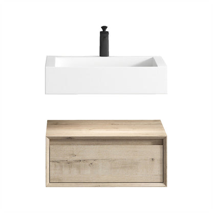 Aria 24&quot; Light Oak Floating Vanity With Single Reinforced White Acrylic Sink