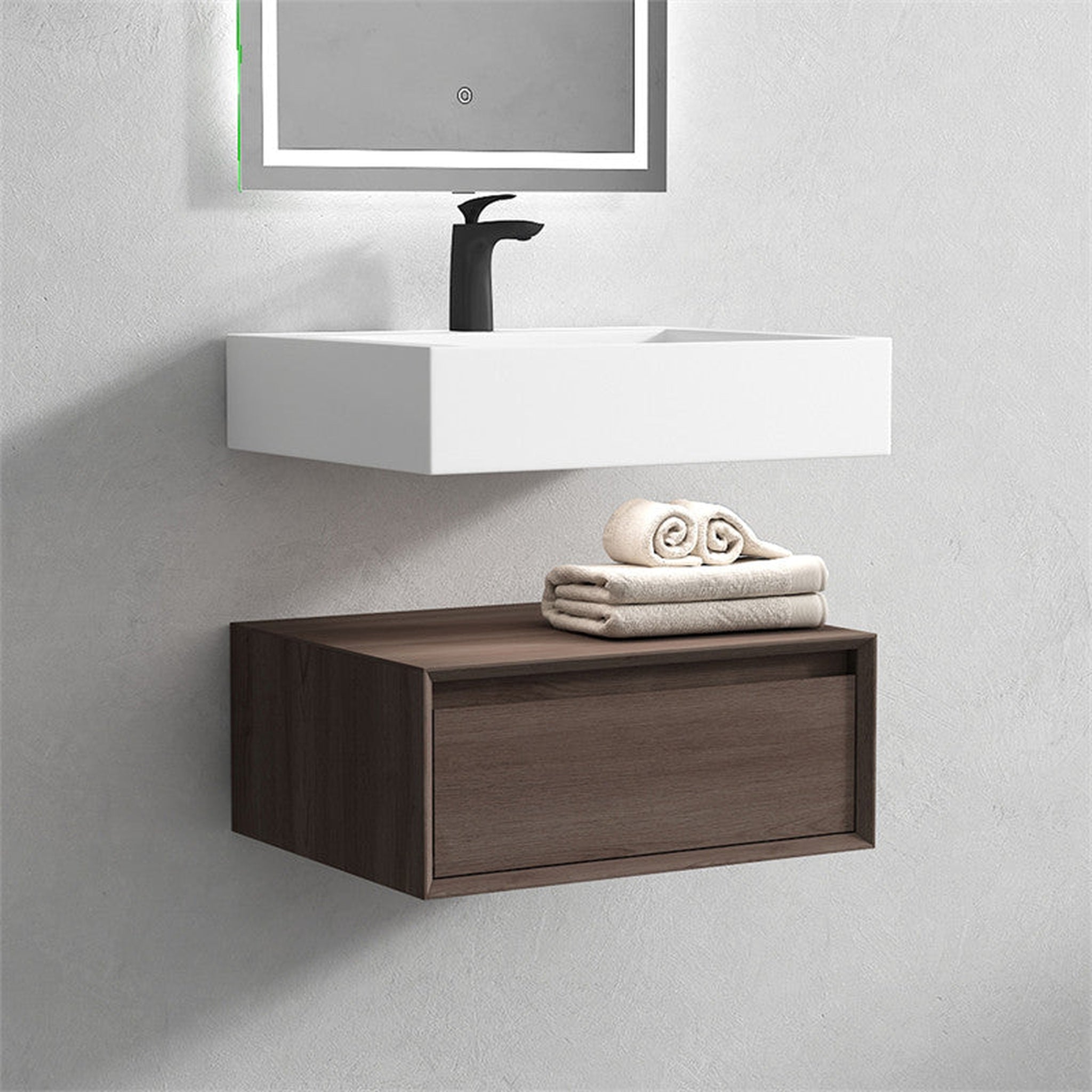 Aria 24&quot; Red Oak Floating Vanity With Single Reinforced White Acrylic Sink