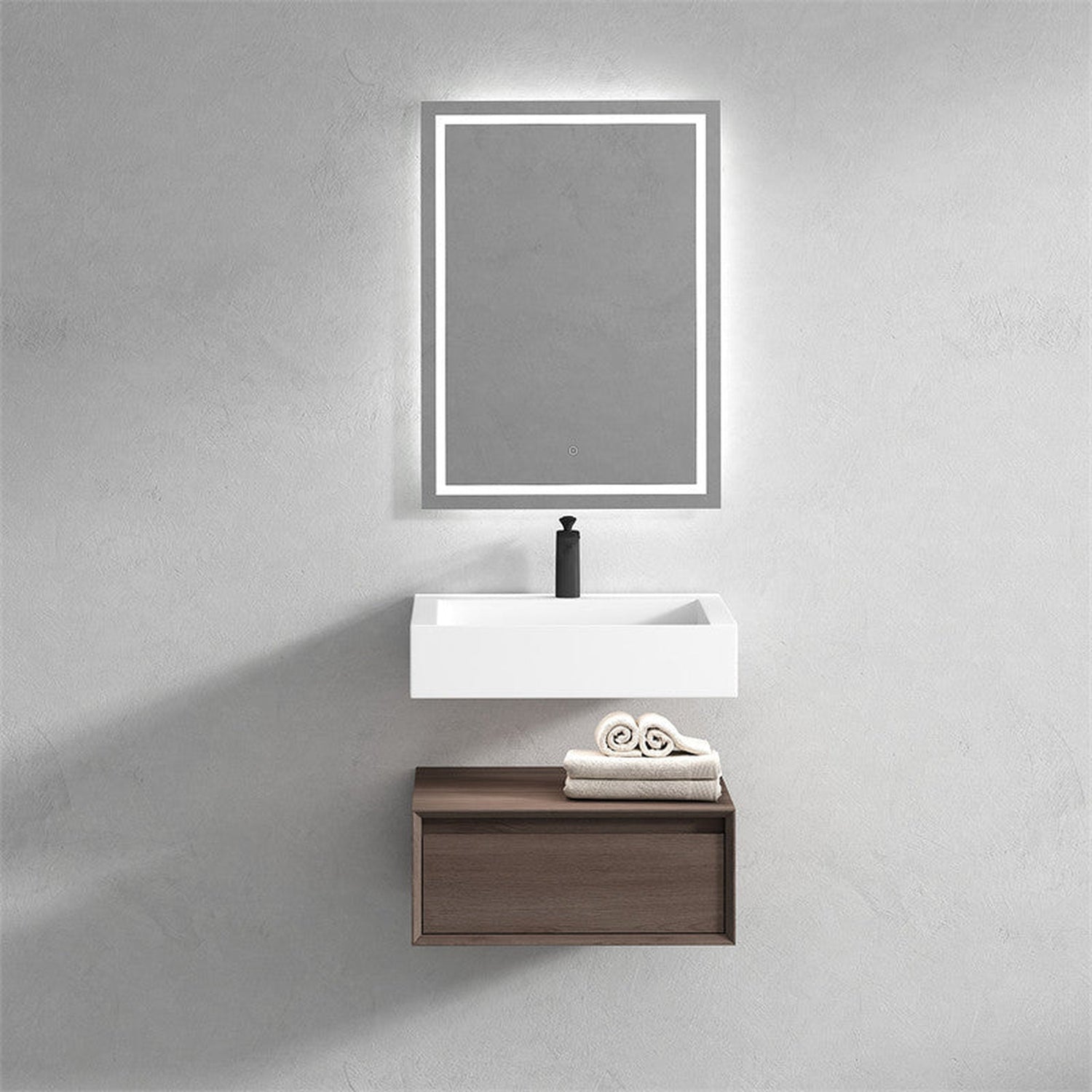 Aria 24&quot; Red Oak Floating Vanity With Single Reinforced White Acrylic Sink