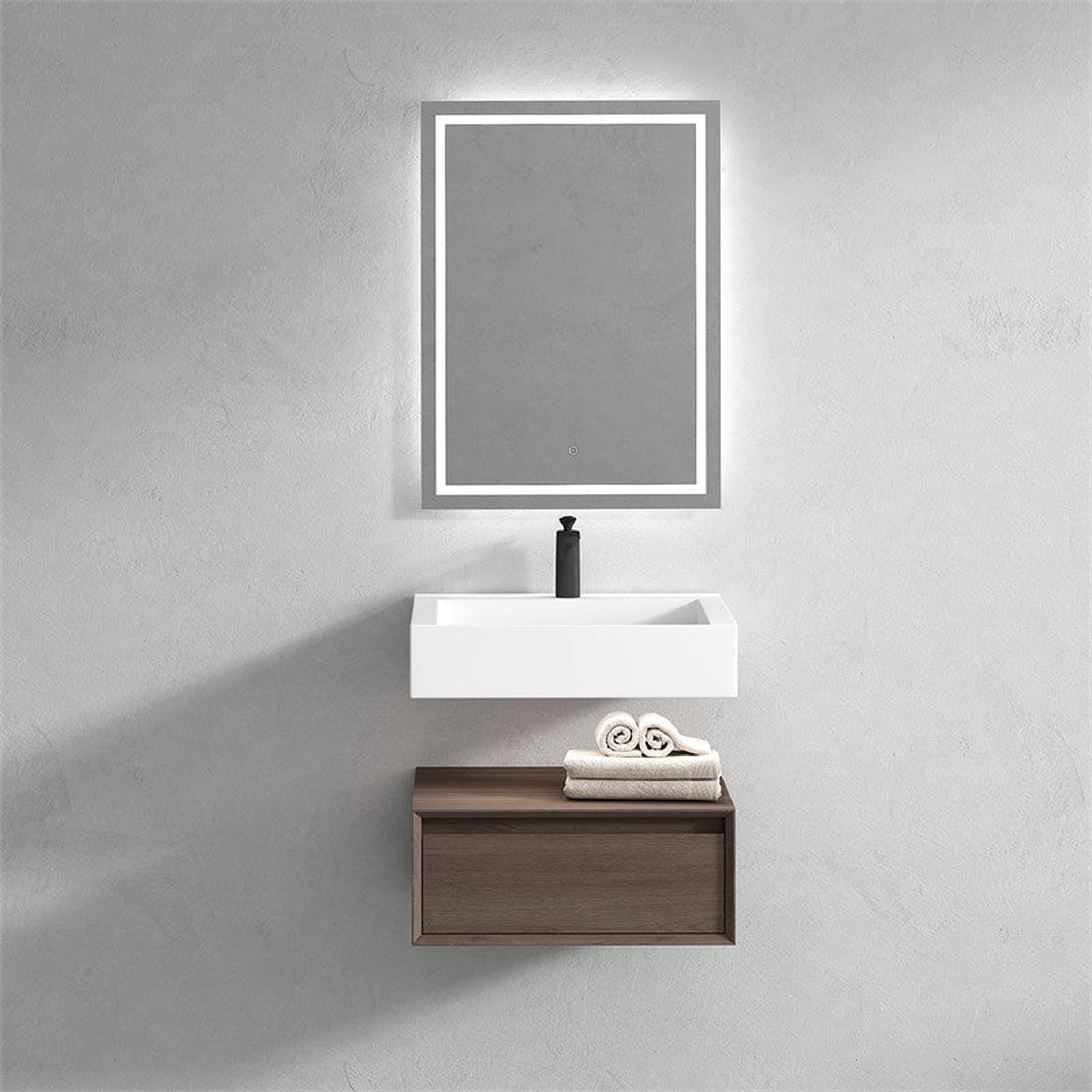 Aria 24&quot; Red Oak Floating Vanity With Single Reinforced White Acrylic Sink