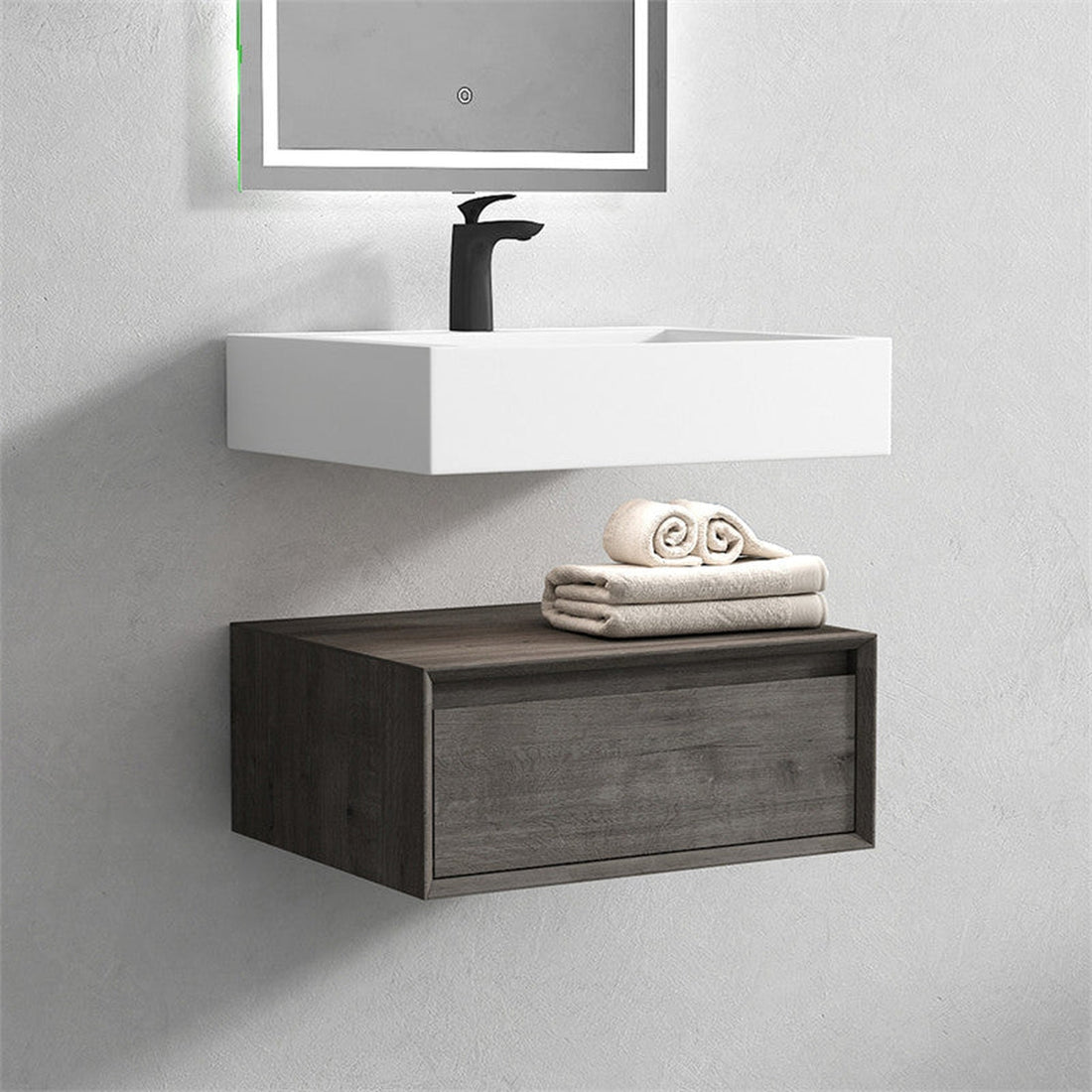 Aria 24&quot; Smoke Oak Floating Vanity With Single Reinforced White Acrylic Sink