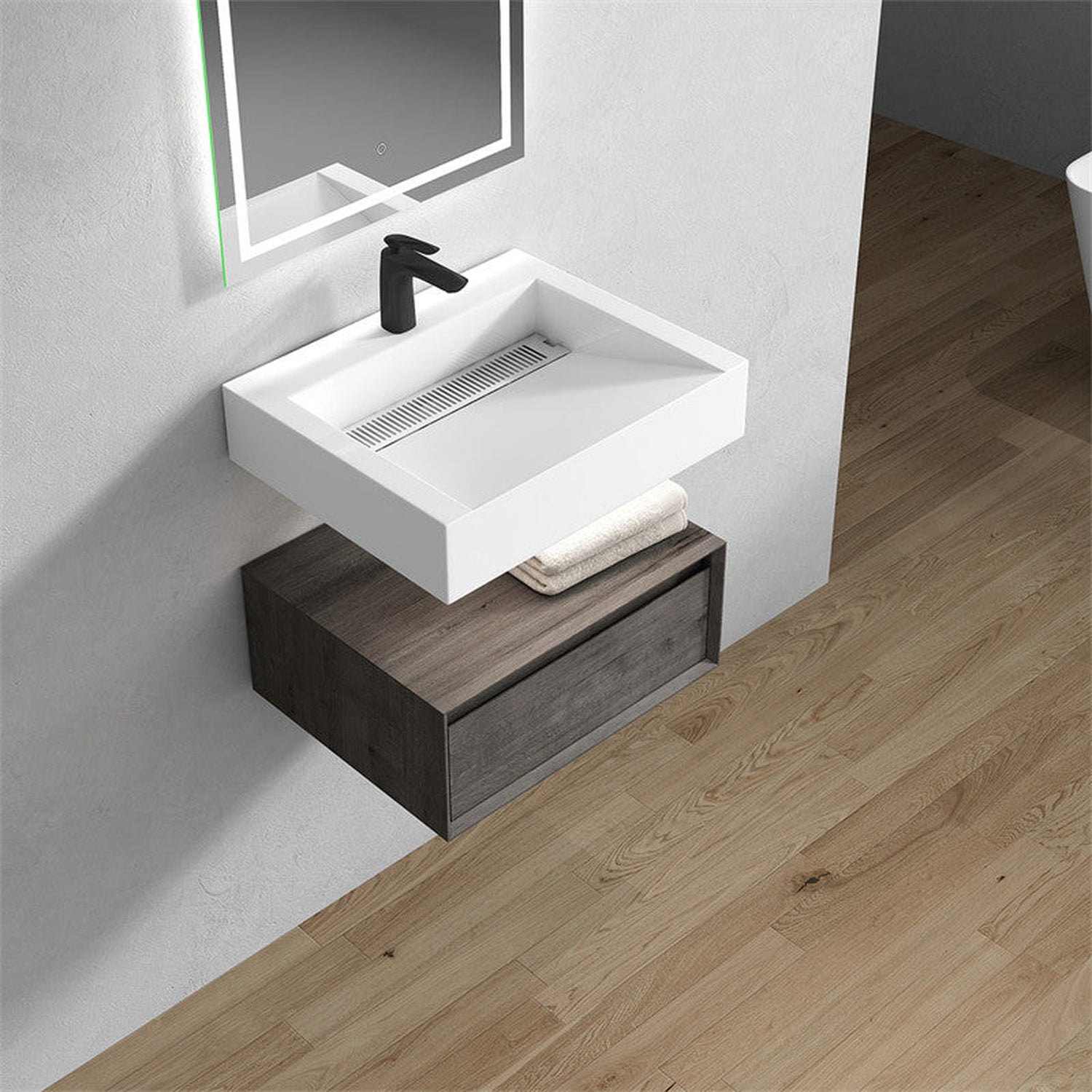 Aria 24&quot; Smoke Oak Floating Vanity With Single Reinforced White Acrylic Sink